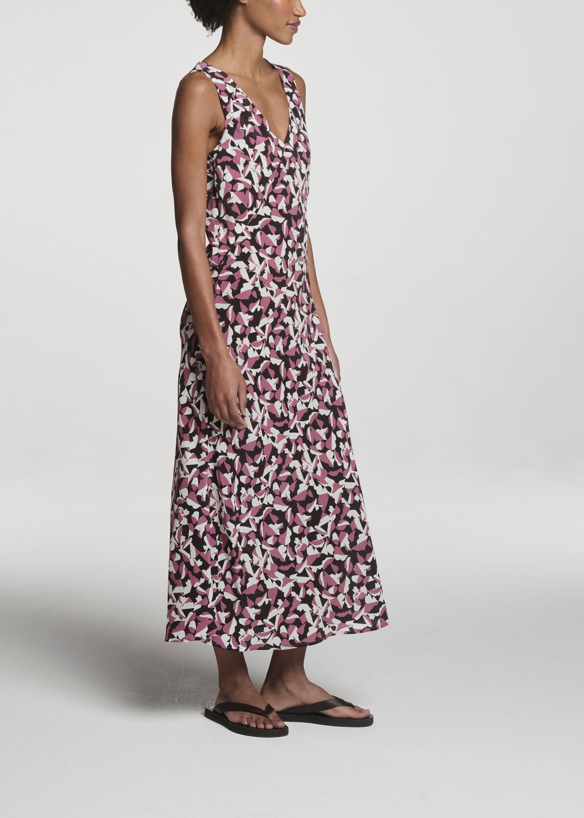 Provence Dress Botanical Rose Pink Silk Crepe