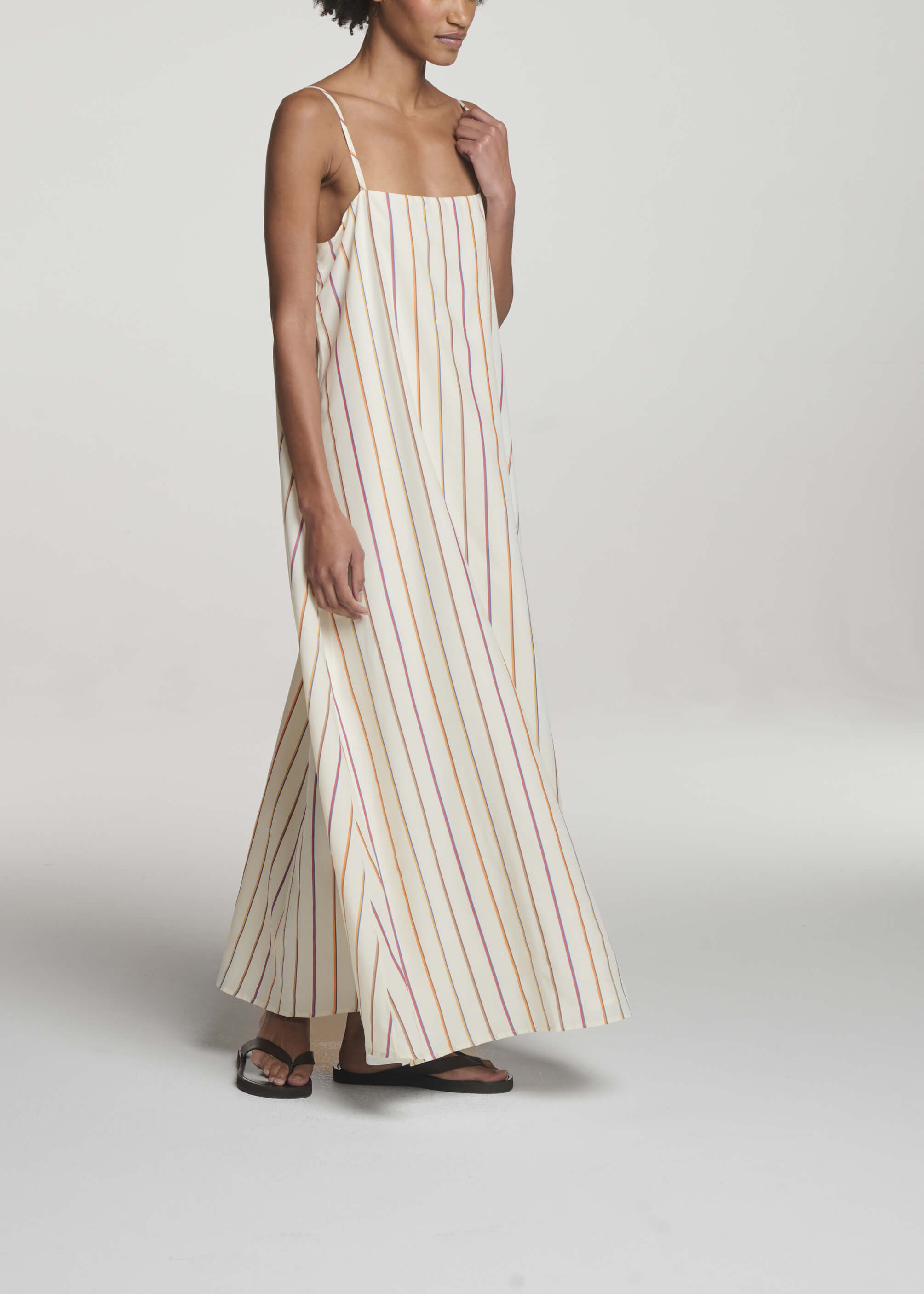 Melfi Dress Colour Stripe Ecru Tencel