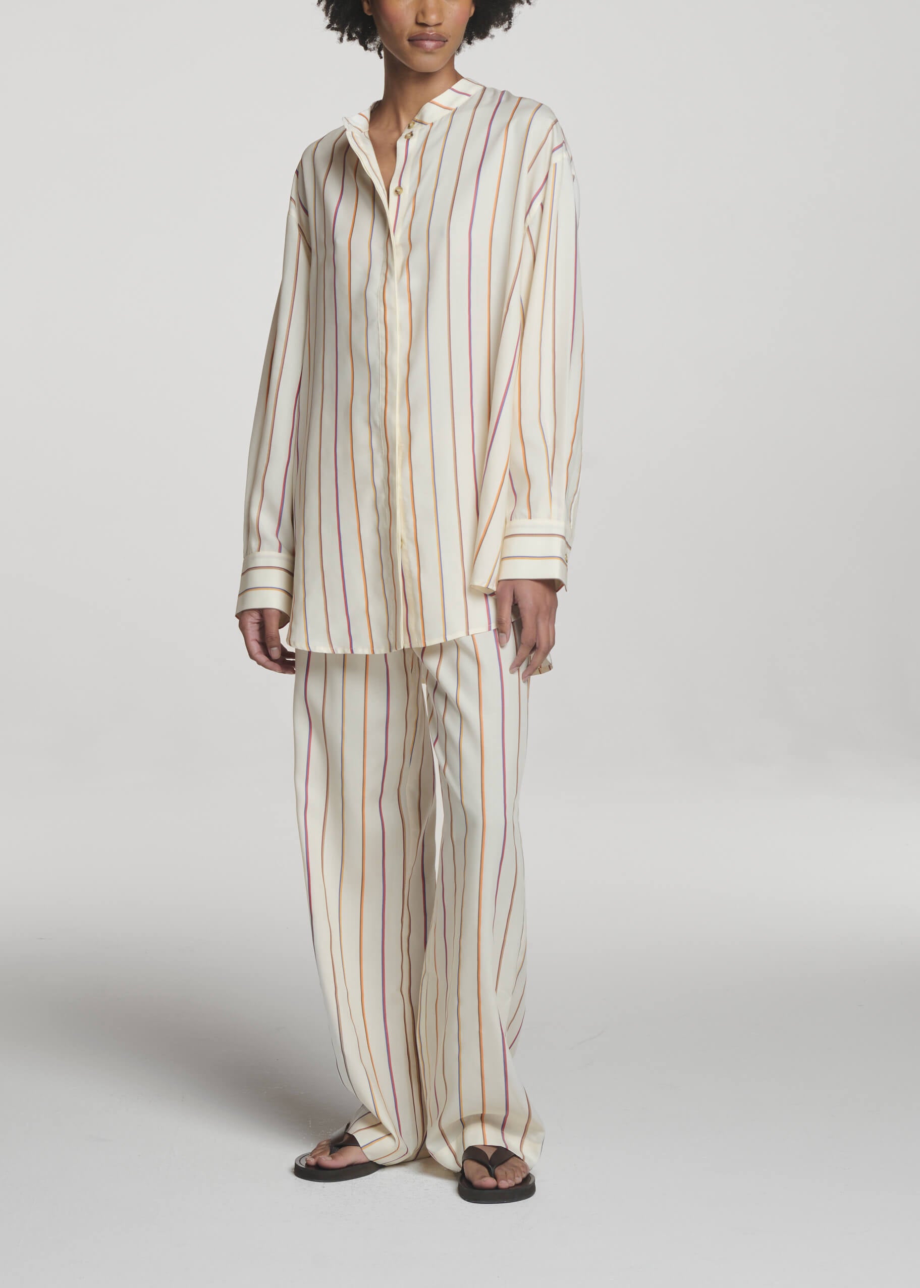 Aria Trouser Colour Stripe Ecru Tencel