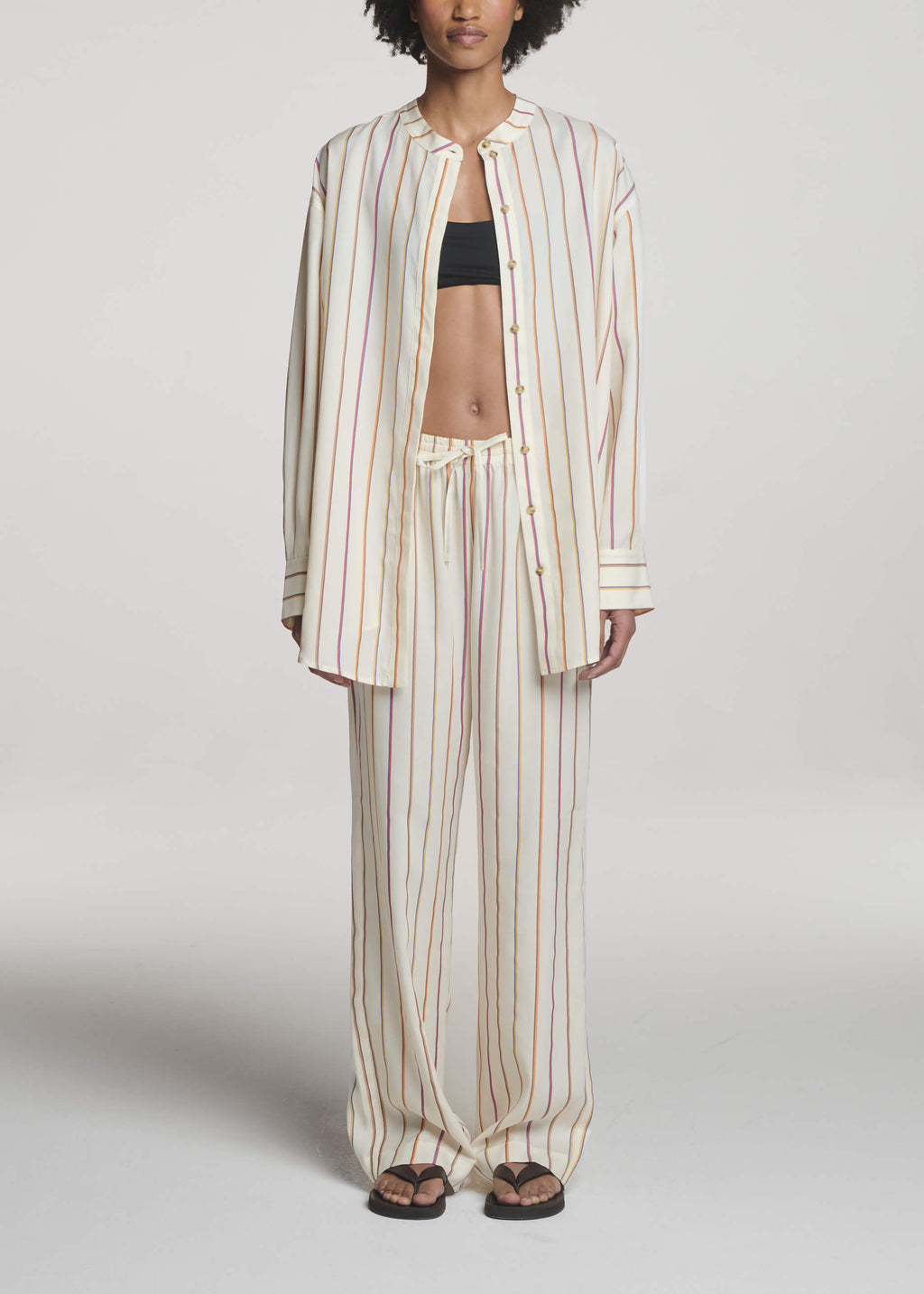 Aria Trouser Stripe Ecru Tencel