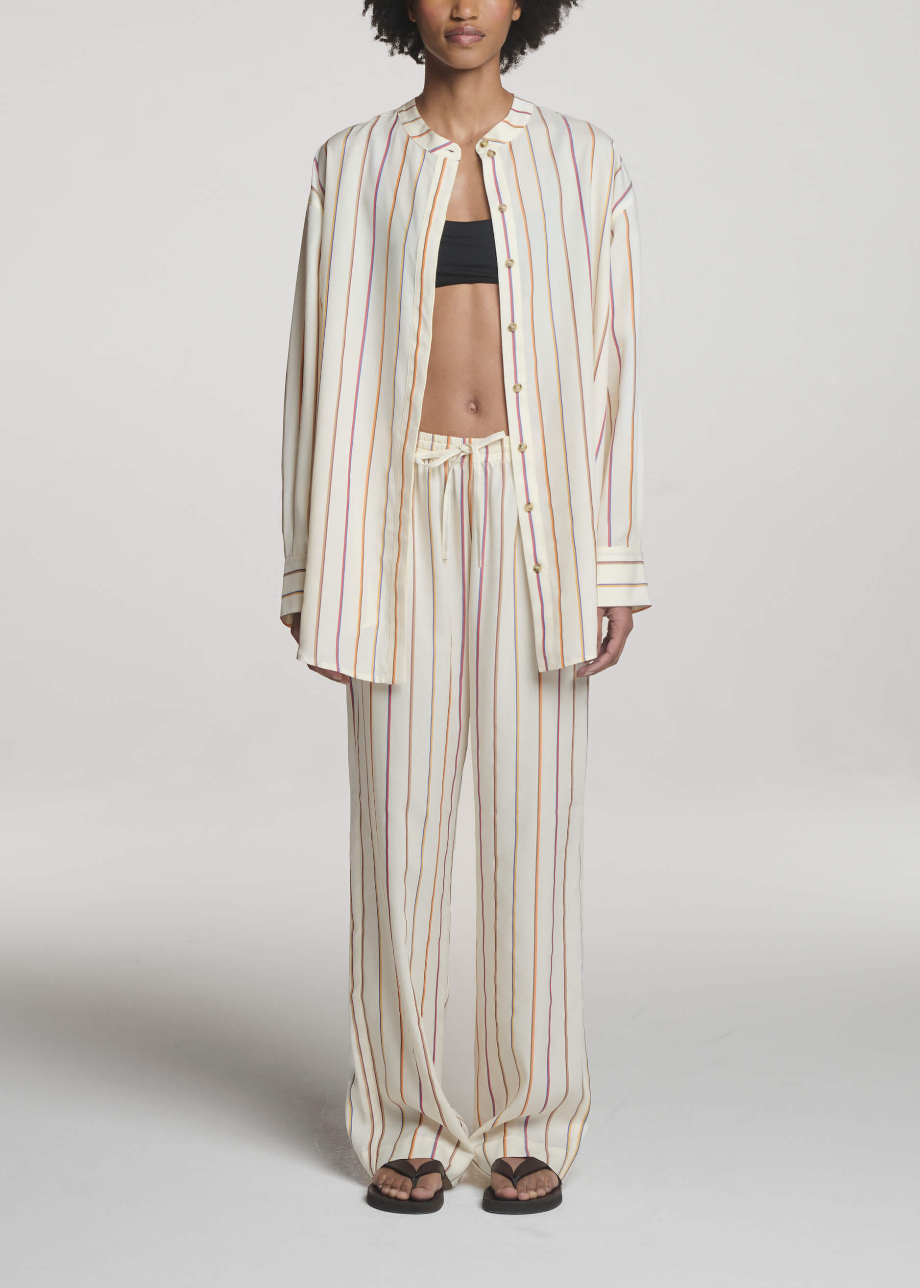 Aria Trouser Colour Stripe Ecru Tencel