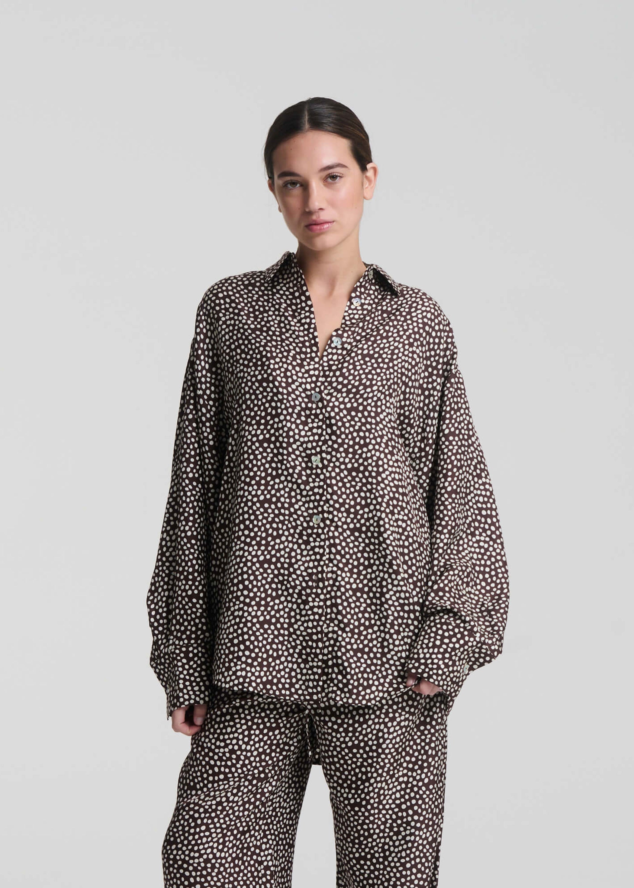Georgia Shirt Pebble Brown Silk Twill