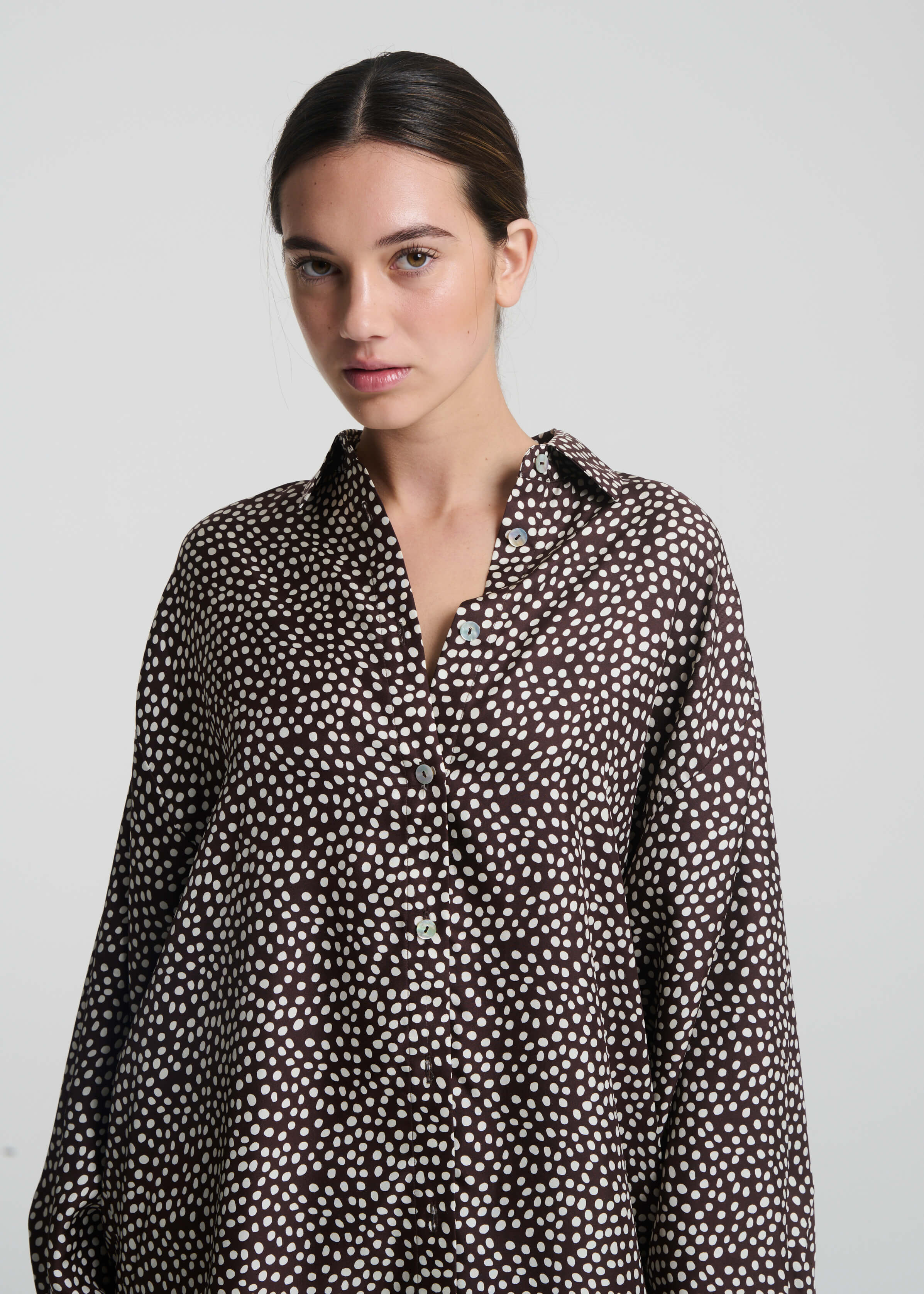 Georgia Shirt Pebble Brown Silk Twill