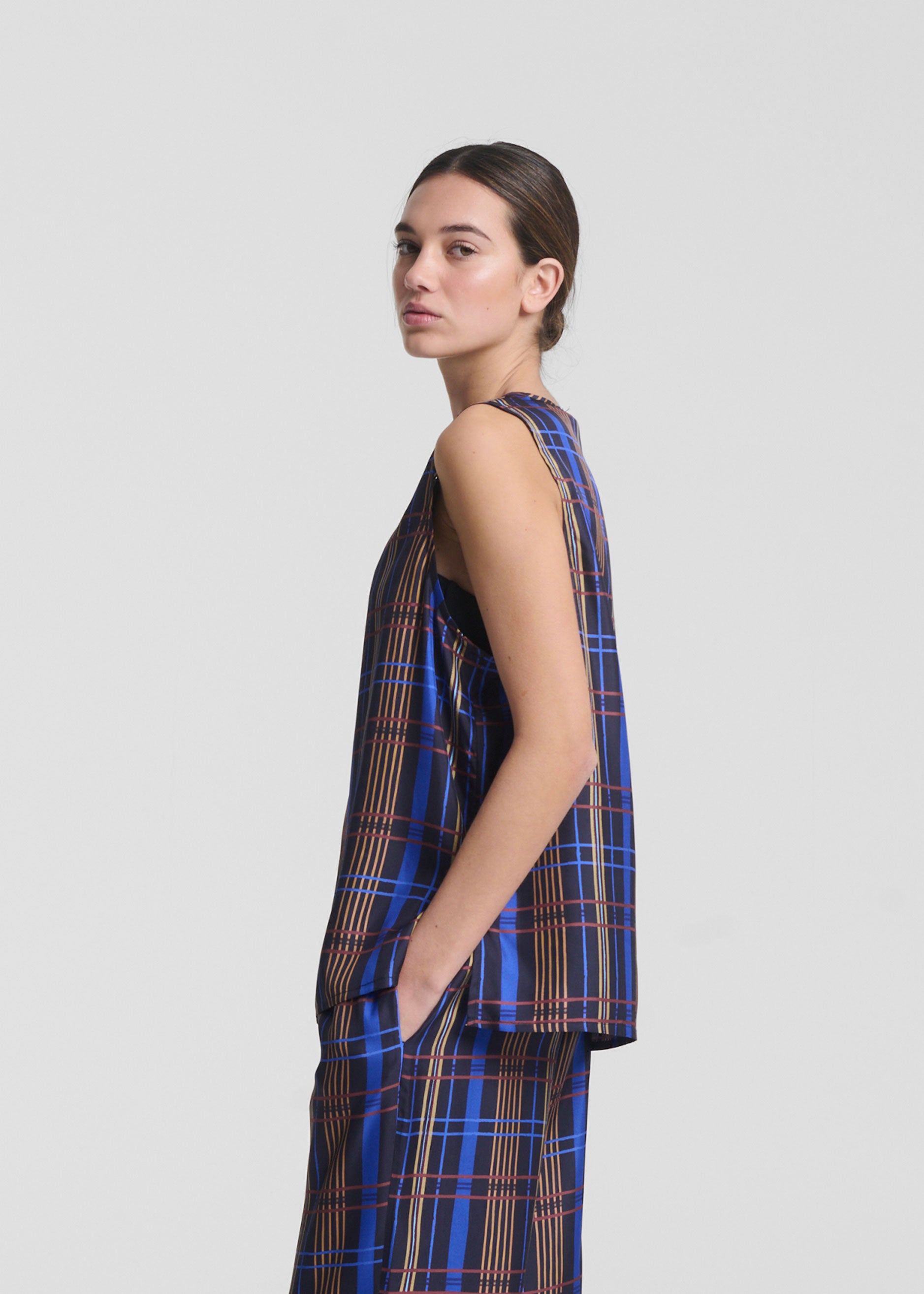 Cali Top Plaid Silk Twill