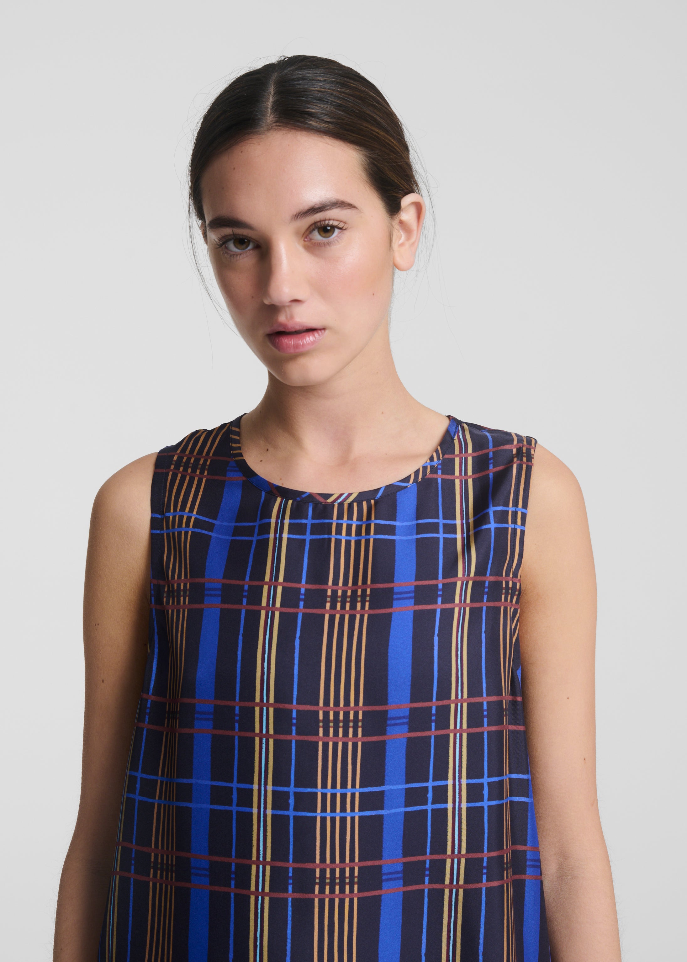 Cali Top Plaid Silk Twill