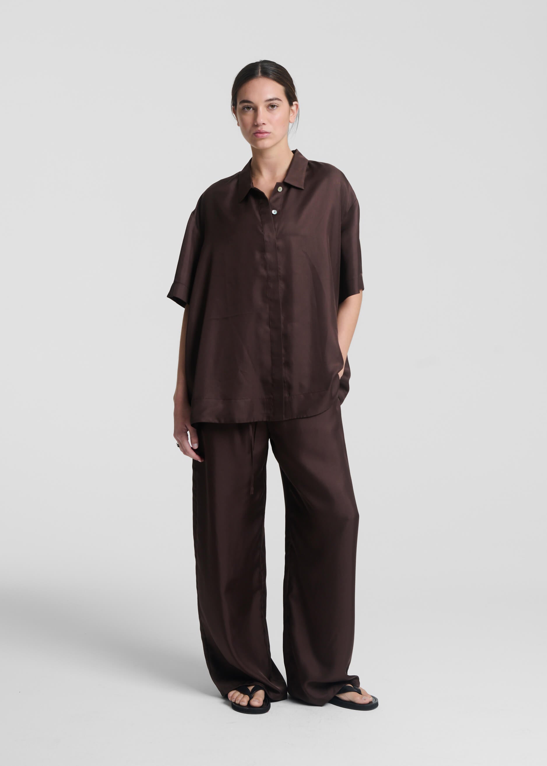Short Sleeve Shirt Espresso Silk Twill