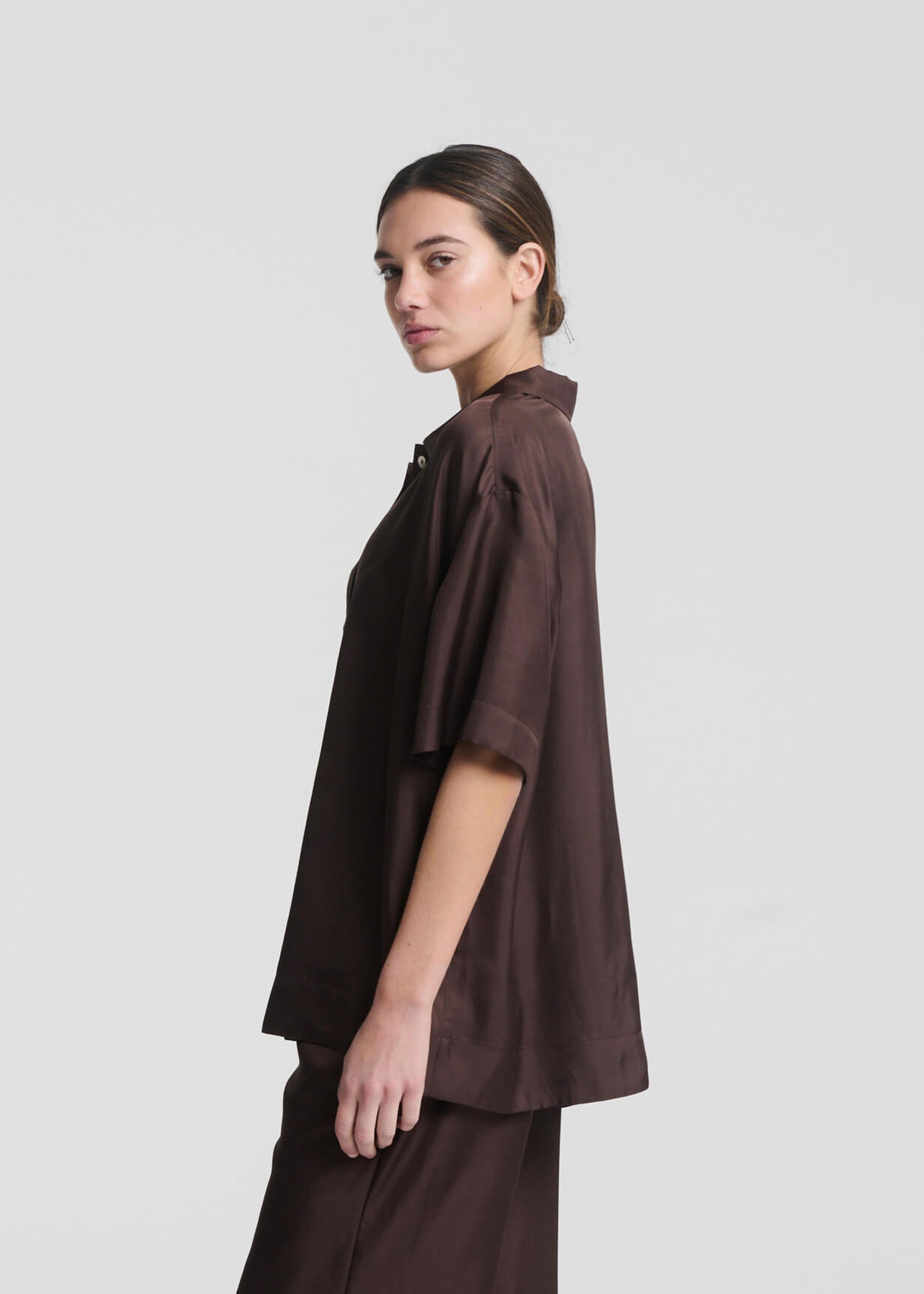 Short Sleeve Shirt Espresso Silk Twill