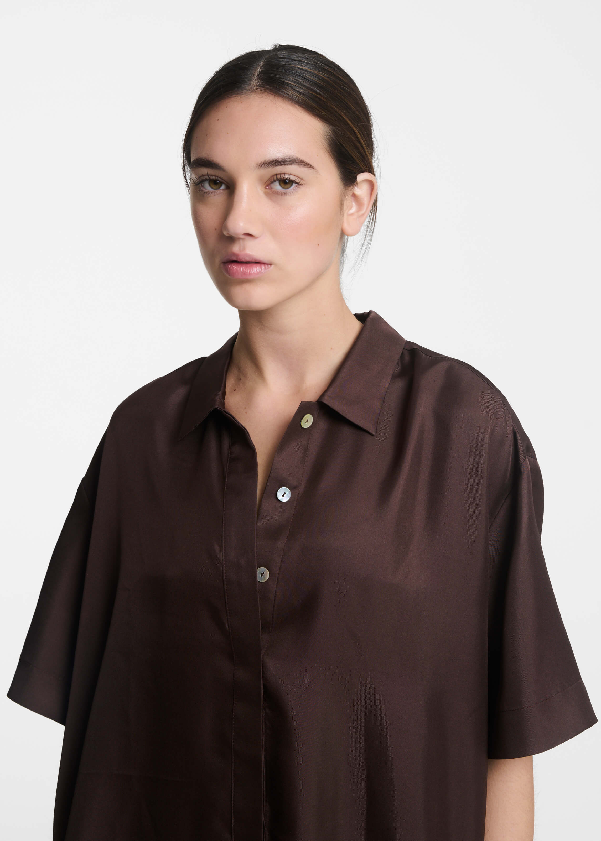Short Sleeve Shirt Espresso Silk Twill