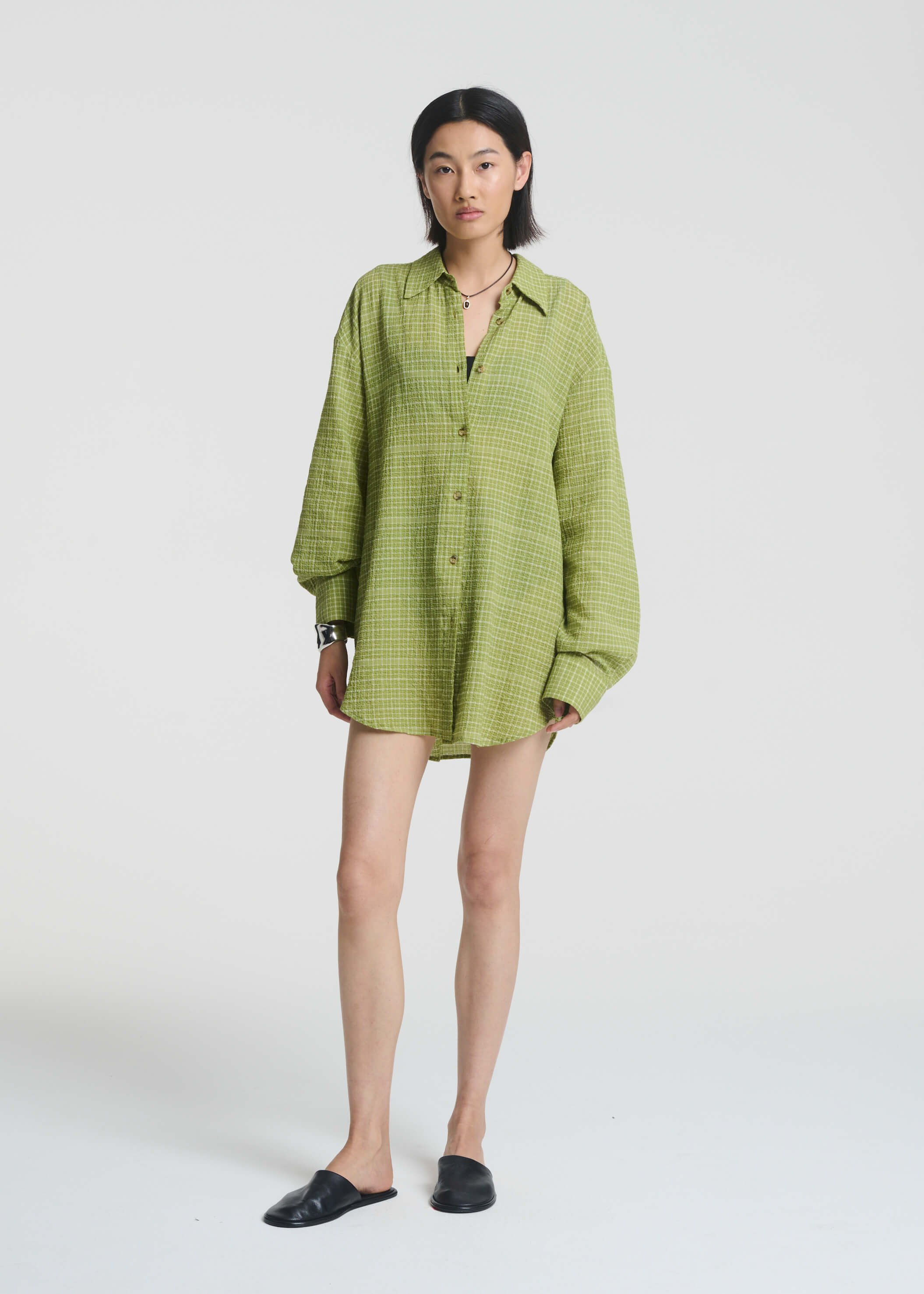 New York Shirt Pistachio Green Check Textured Cotton