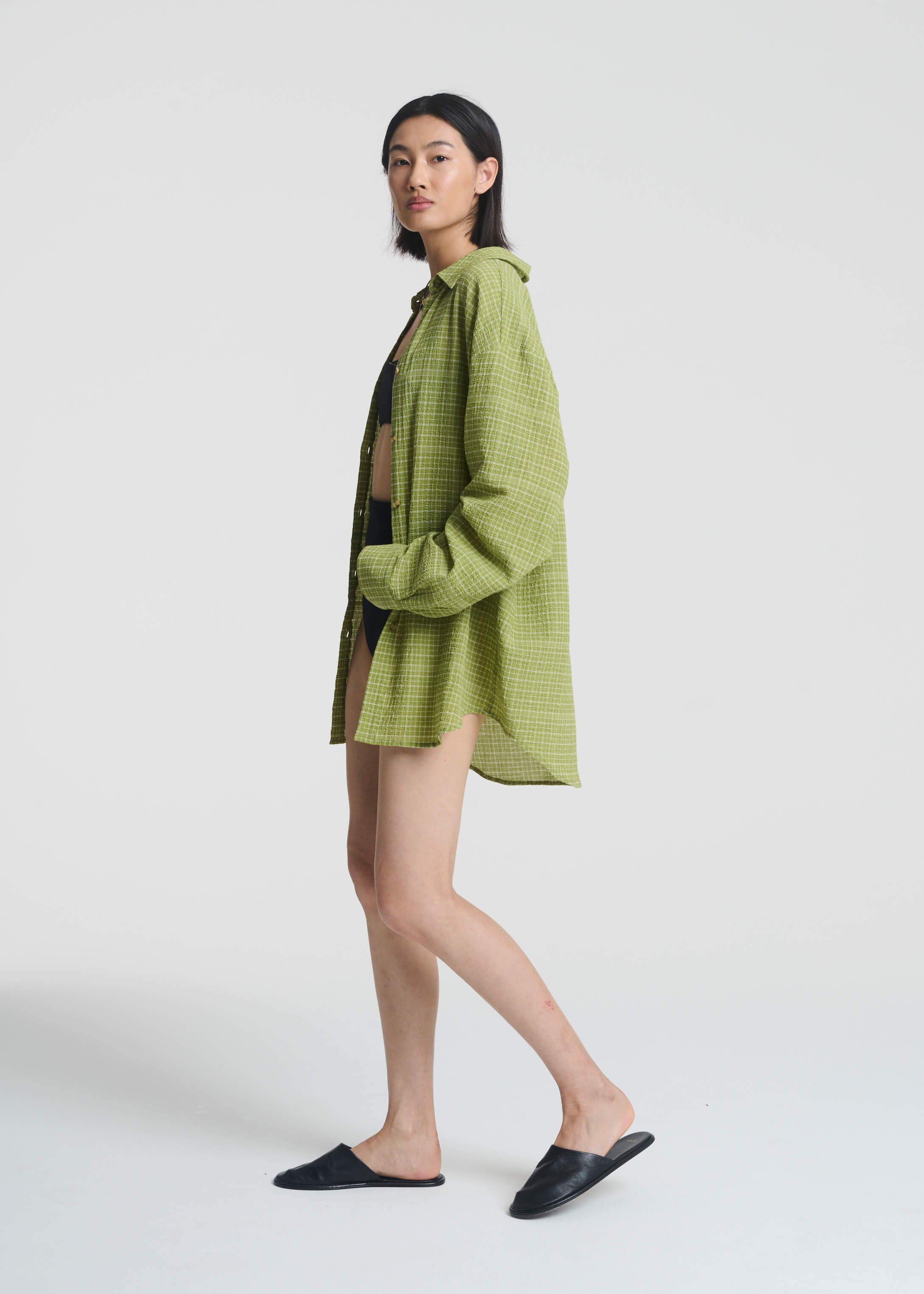 New York Shirt Pistachio Green Check Textured Cotton