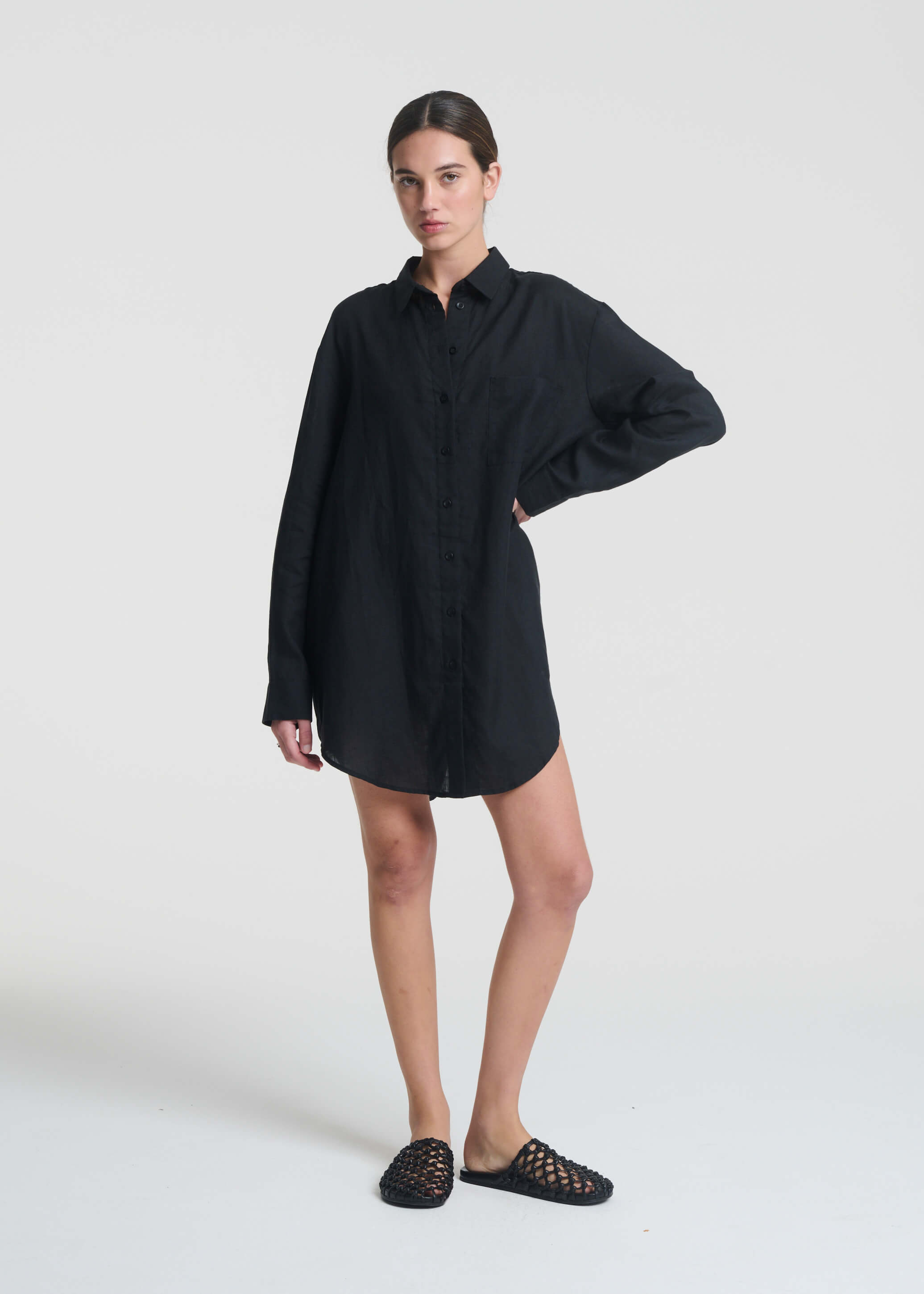 Formentera Oversized Shirt Black Organic Linen