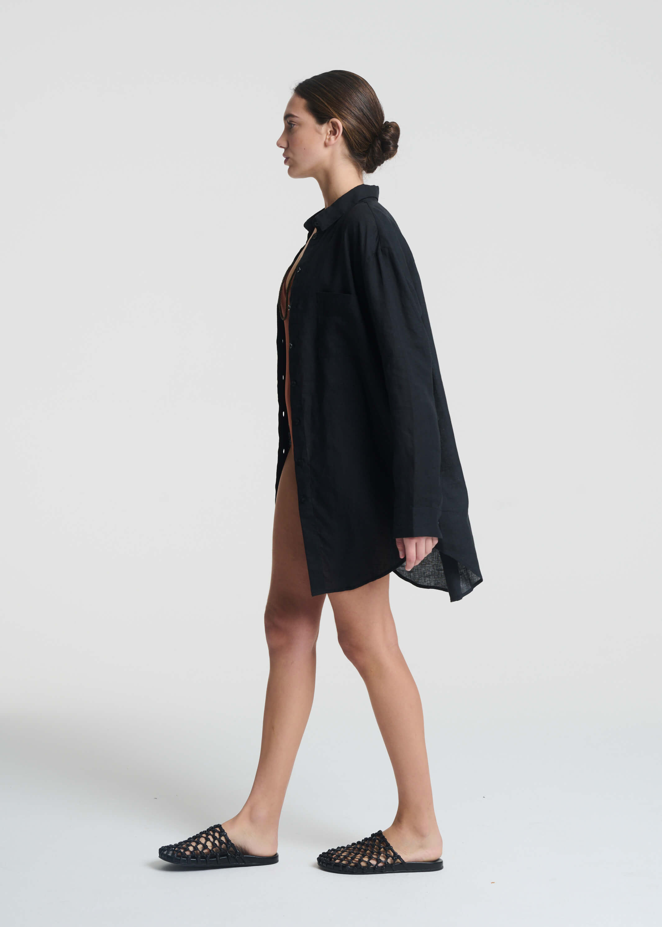 Formentera Oversized Shirt Black Organic Linen