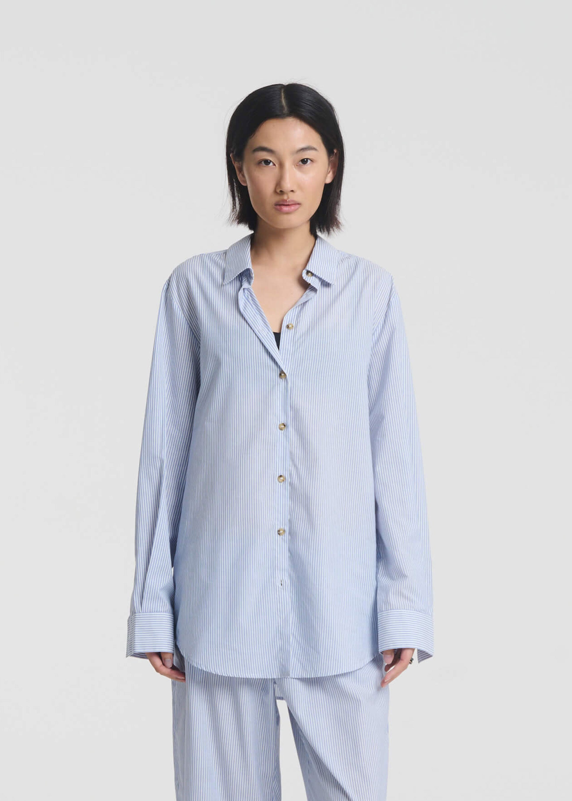 London Shirt Blue White Stripe Cotton Silk