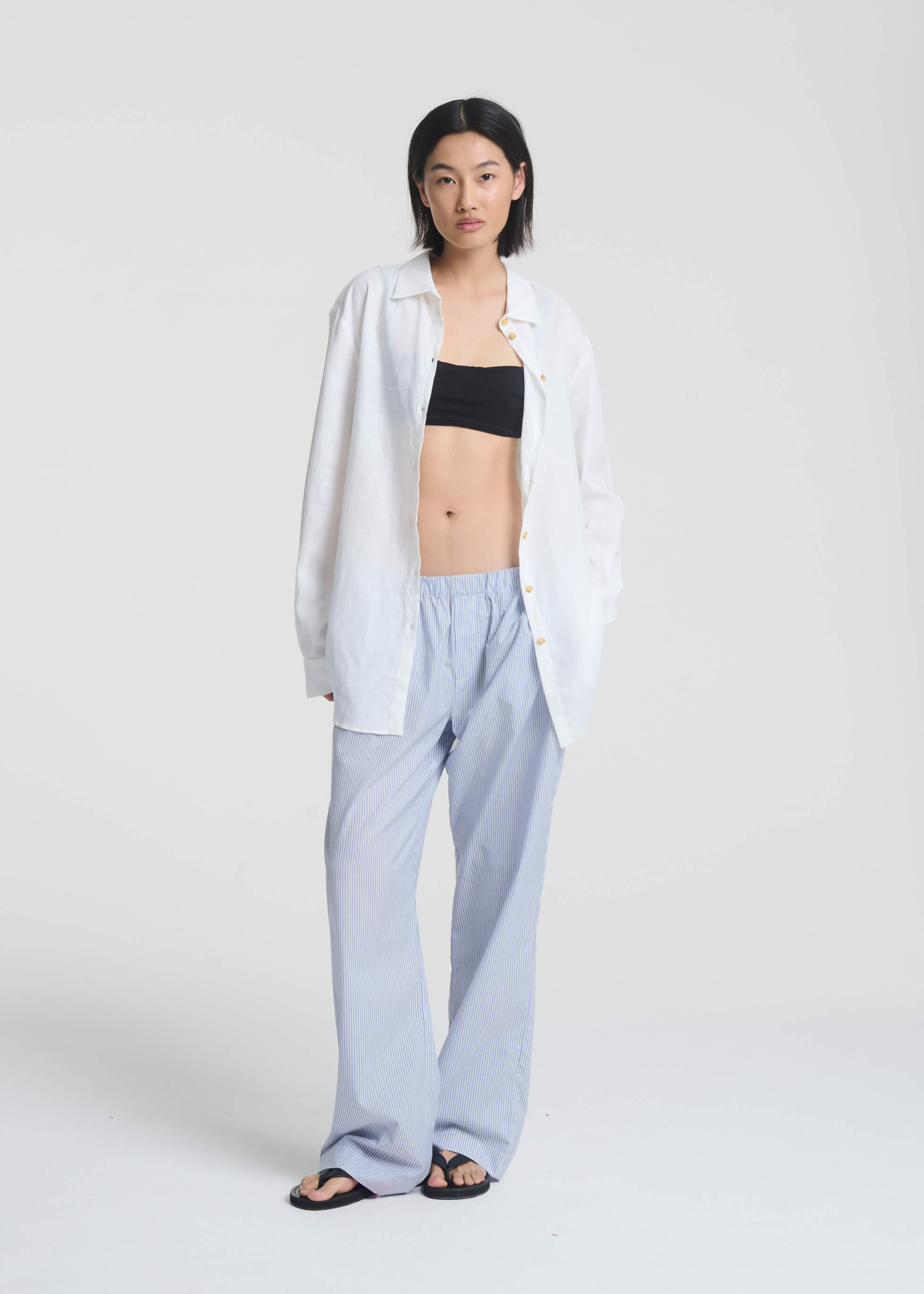 Rosa Trouser Blue White Stripe Cotton Silk