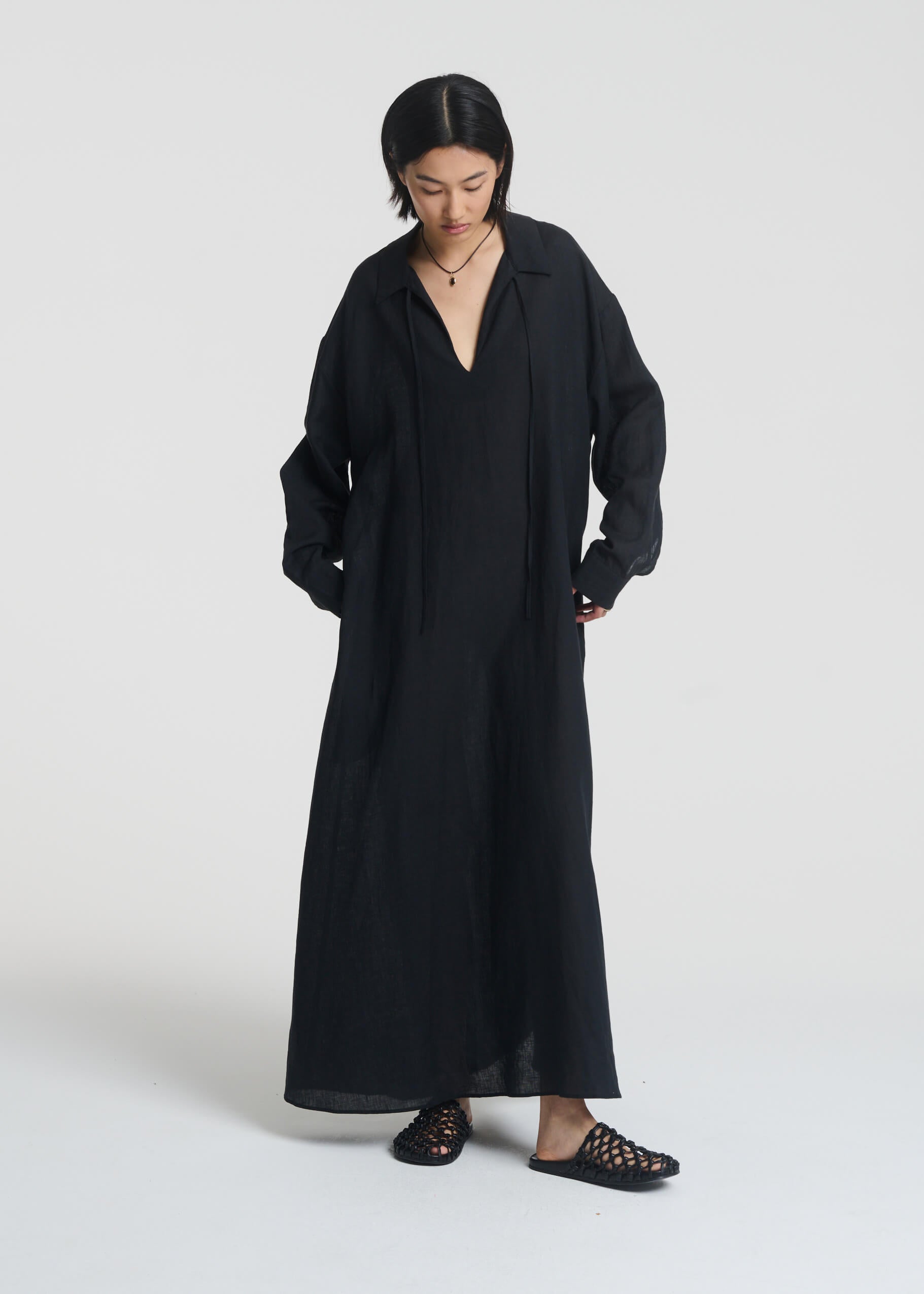 Lisbon Shirt Dress Black Organic Linen