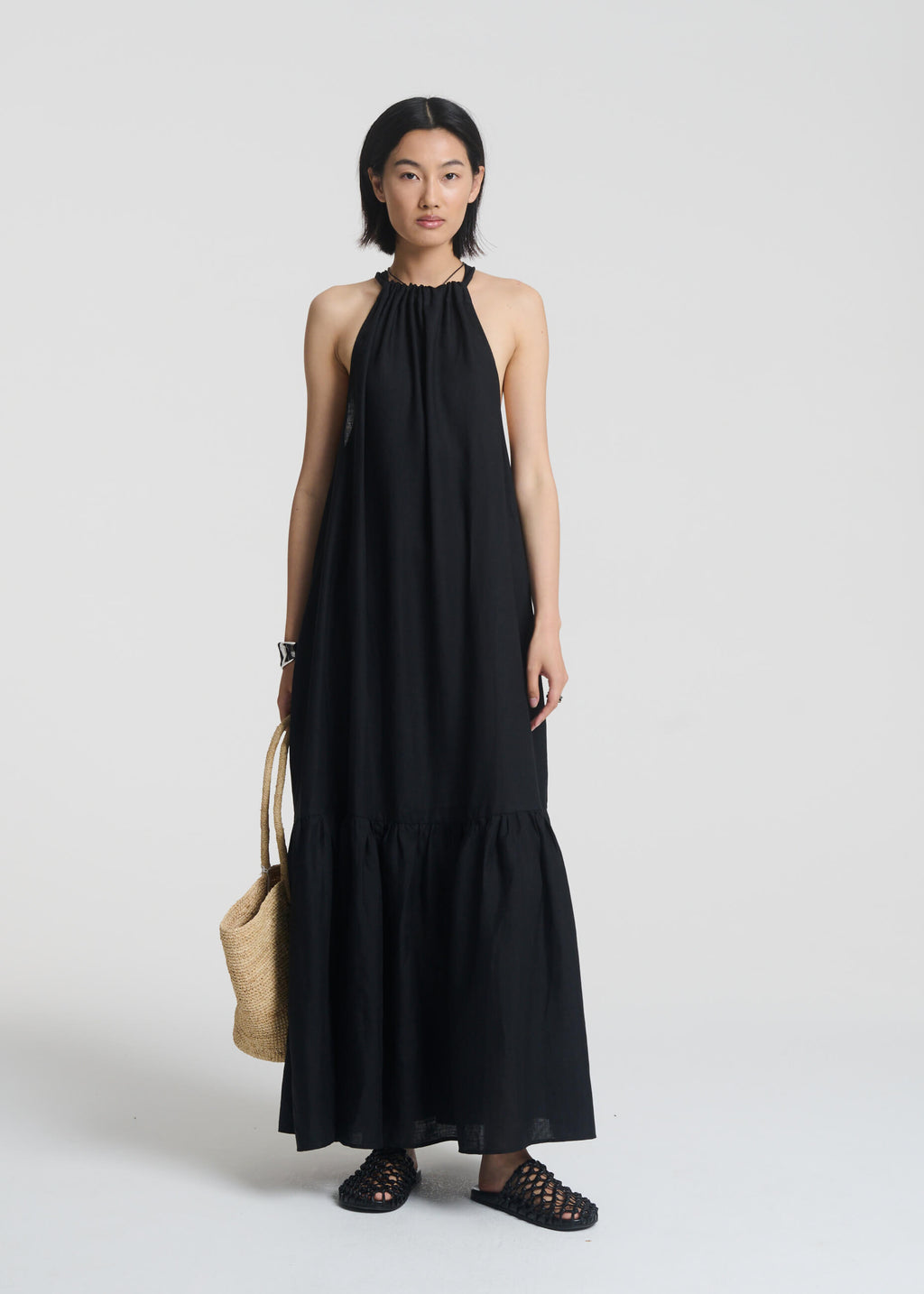 Ibiza Black Organic Linen Maxi Dress, M Ibiza Black Organic Linen Maxi Dress, M