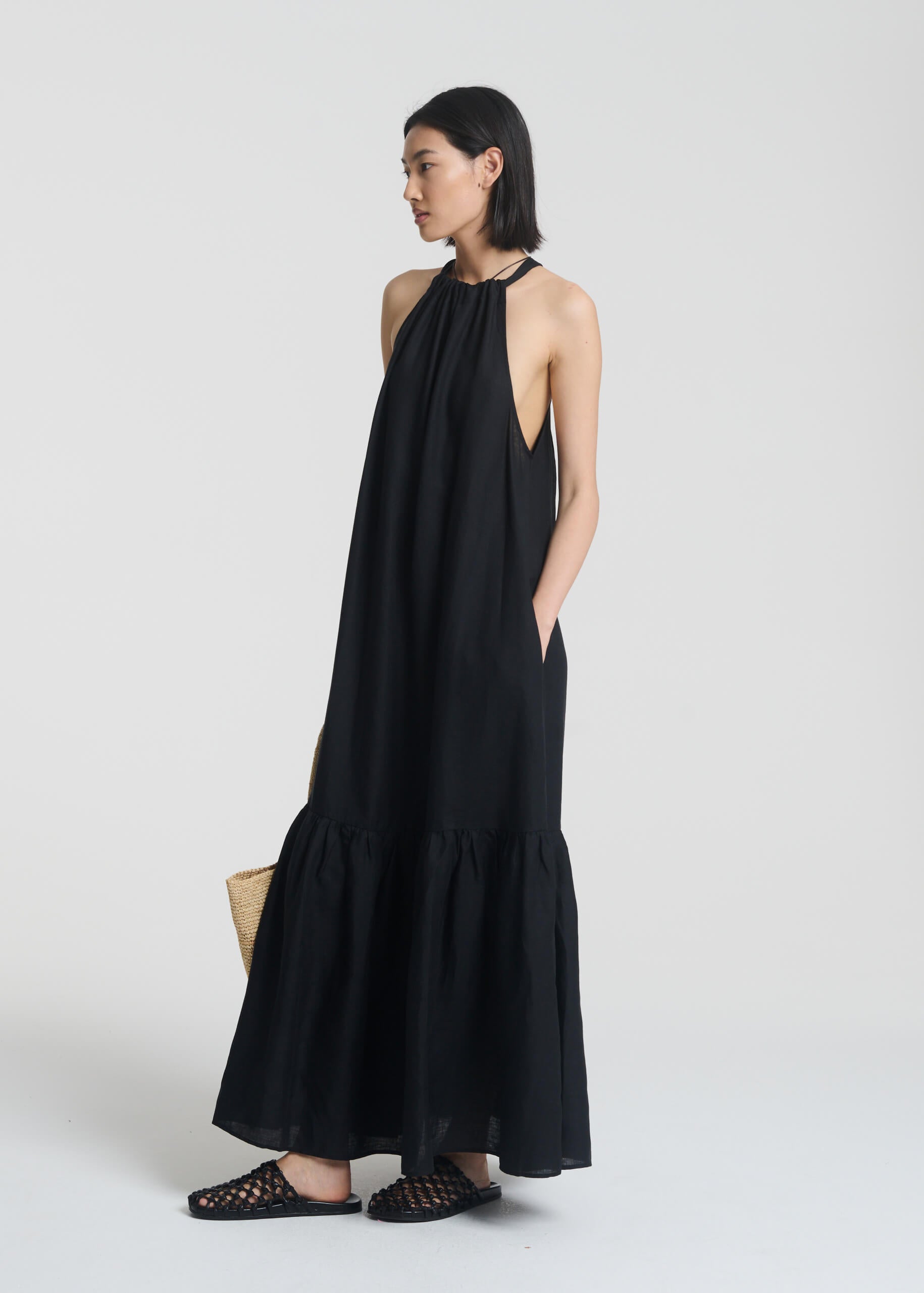 Ibiza Maxi Dress Black Organic Linen