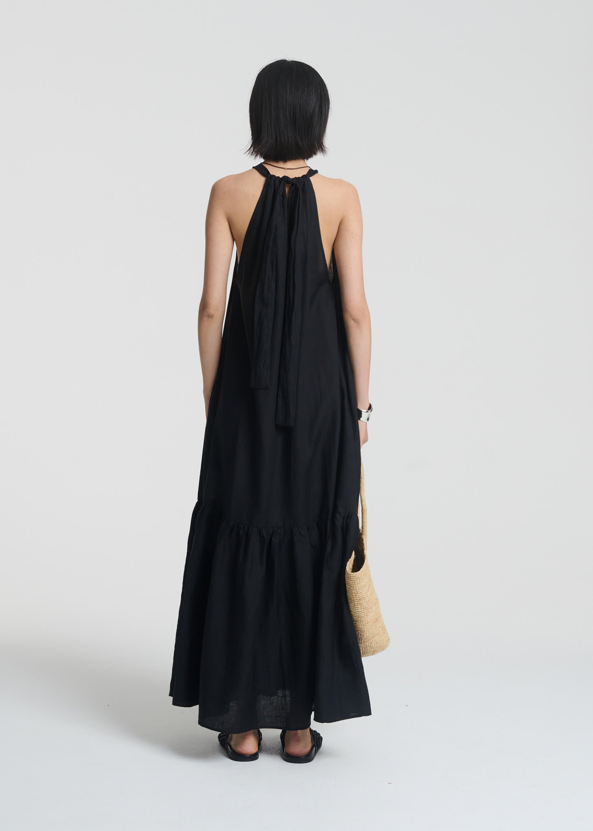 Ibiza Black Organic Linen Maxi Dress, M