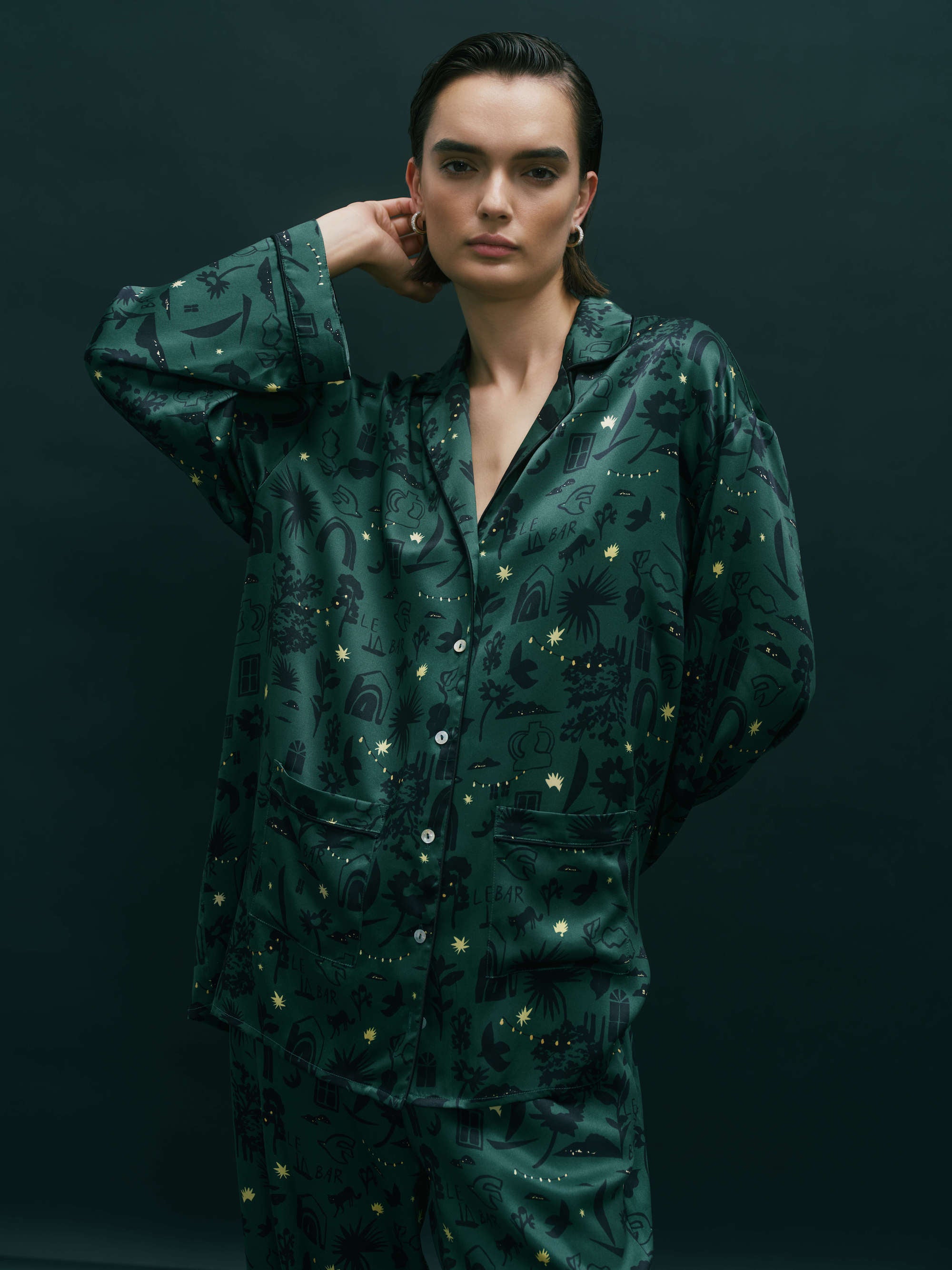 Alba Shirt Nightstar Green Silk Charmeuse