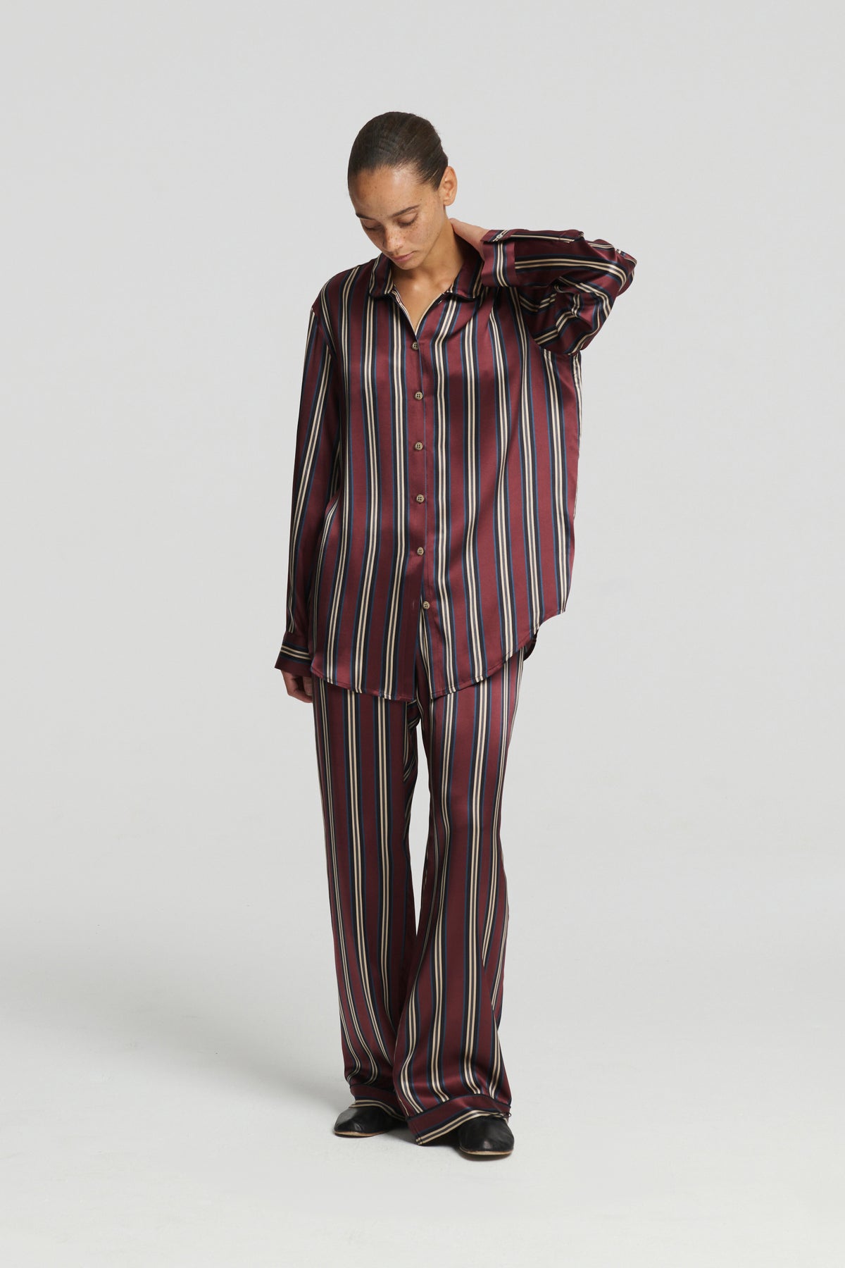 Jura Shirt Burgundy Stripe Silk Charmeuse