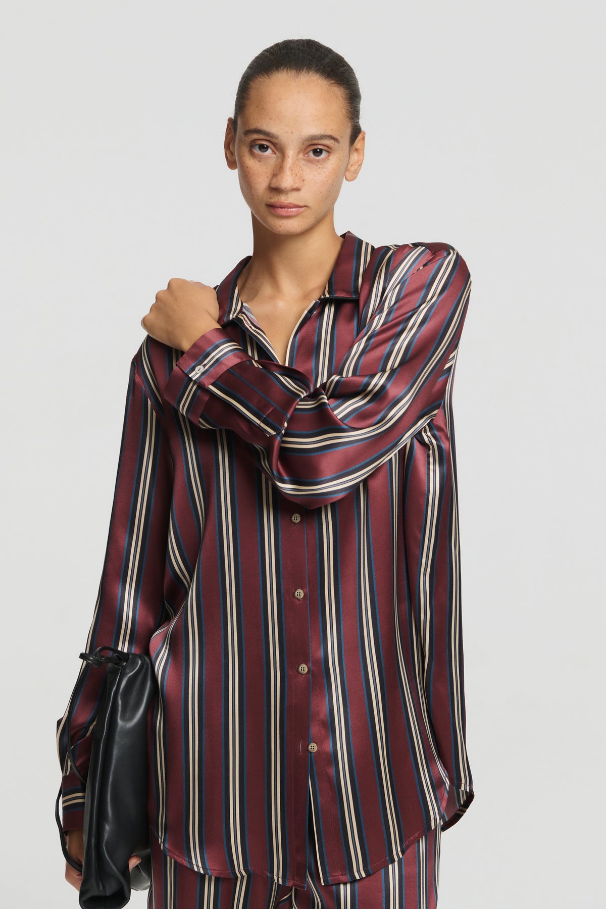 Jura Shirt Burgundy Stripe Silk Charmeuse