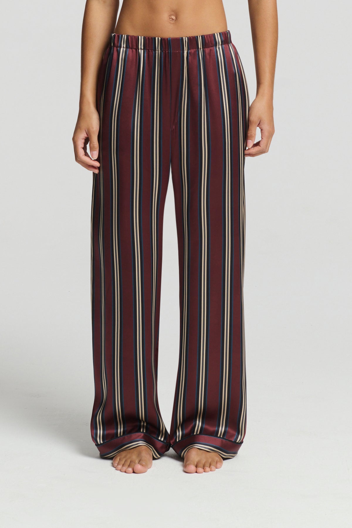 Rosa Trouser Burgundy Stripe Silk Charmeuse