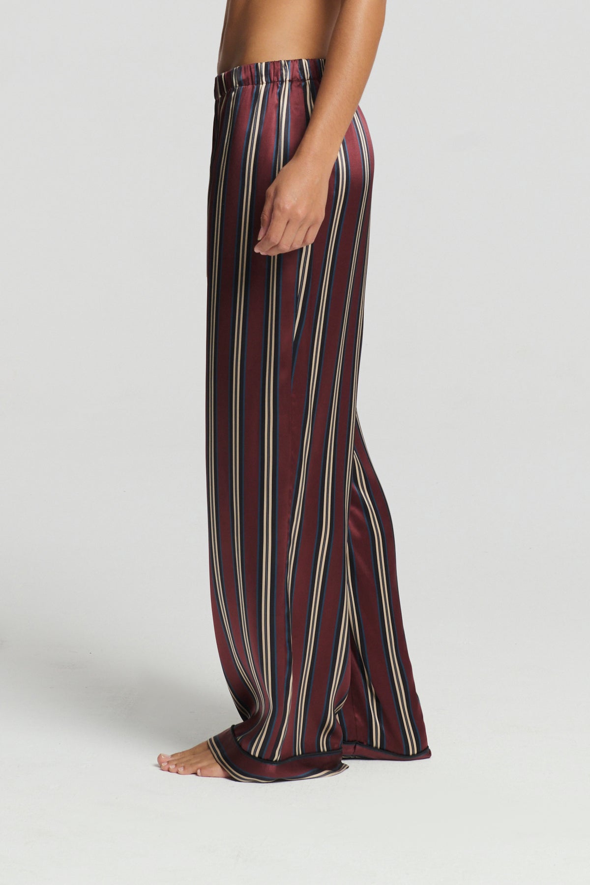 Rosa Trouser Burgundy Stripe Silk Charmeuse