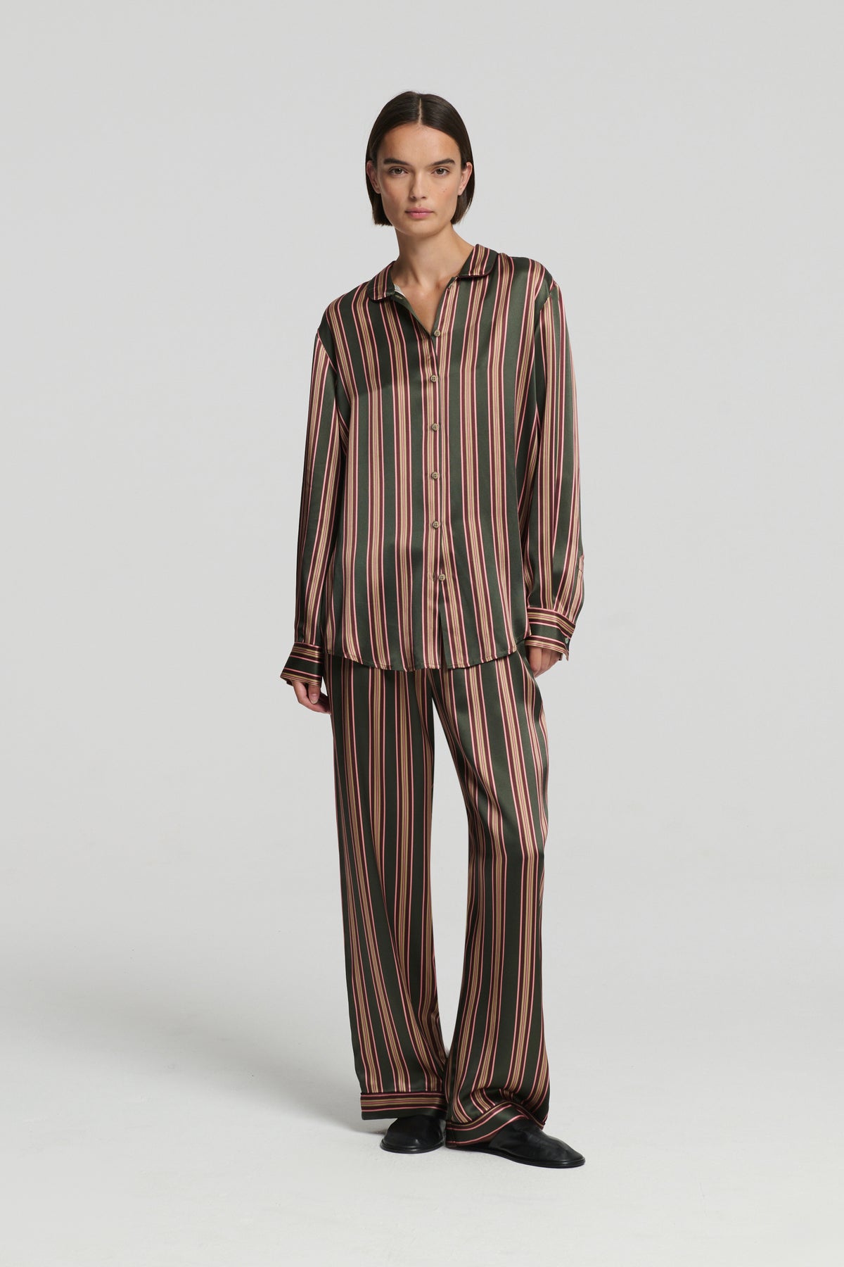 Rosa Trouser Green Stripe Silk Charmeuse