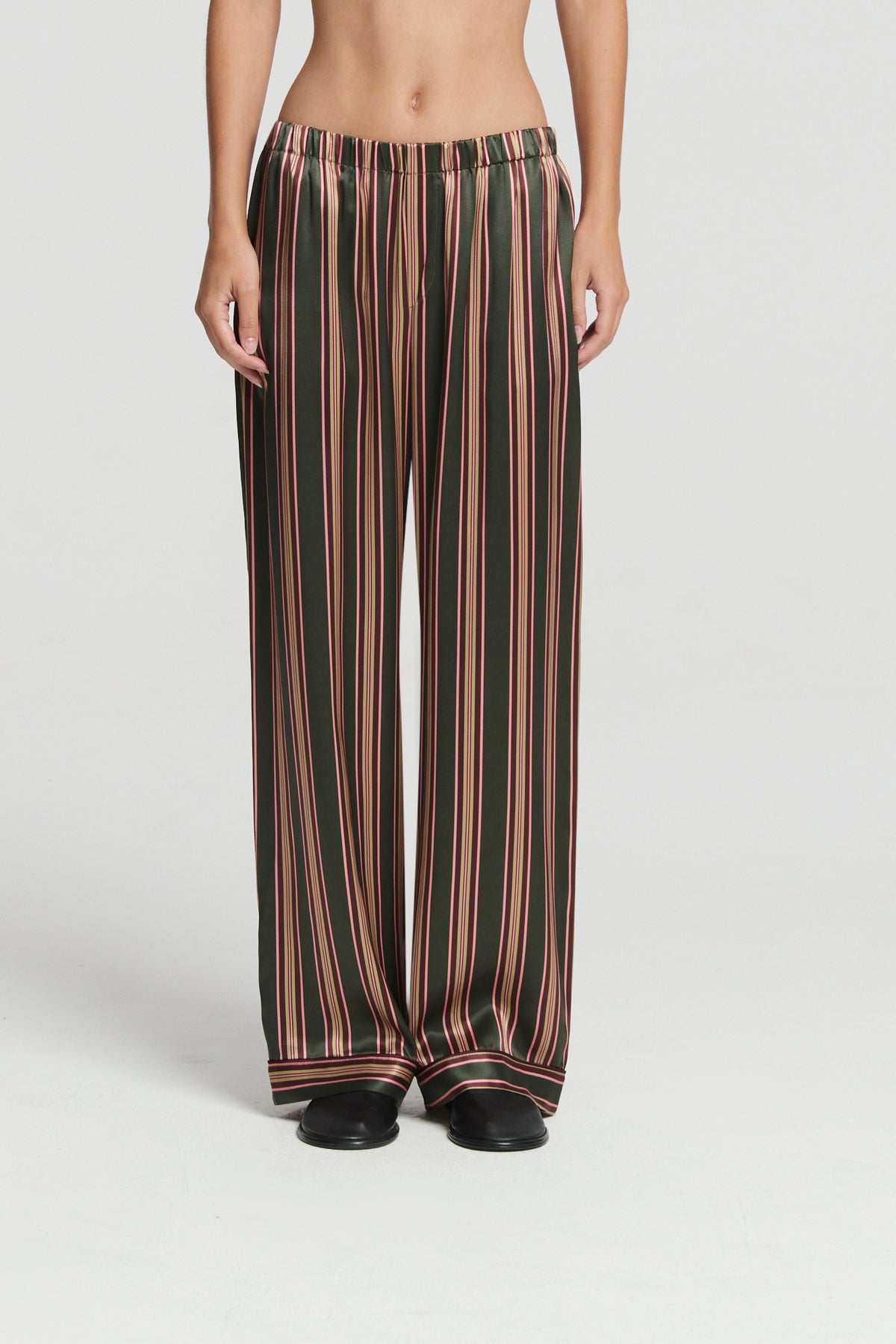 Rosa Trouser Green Stripe Silk Charmeuse