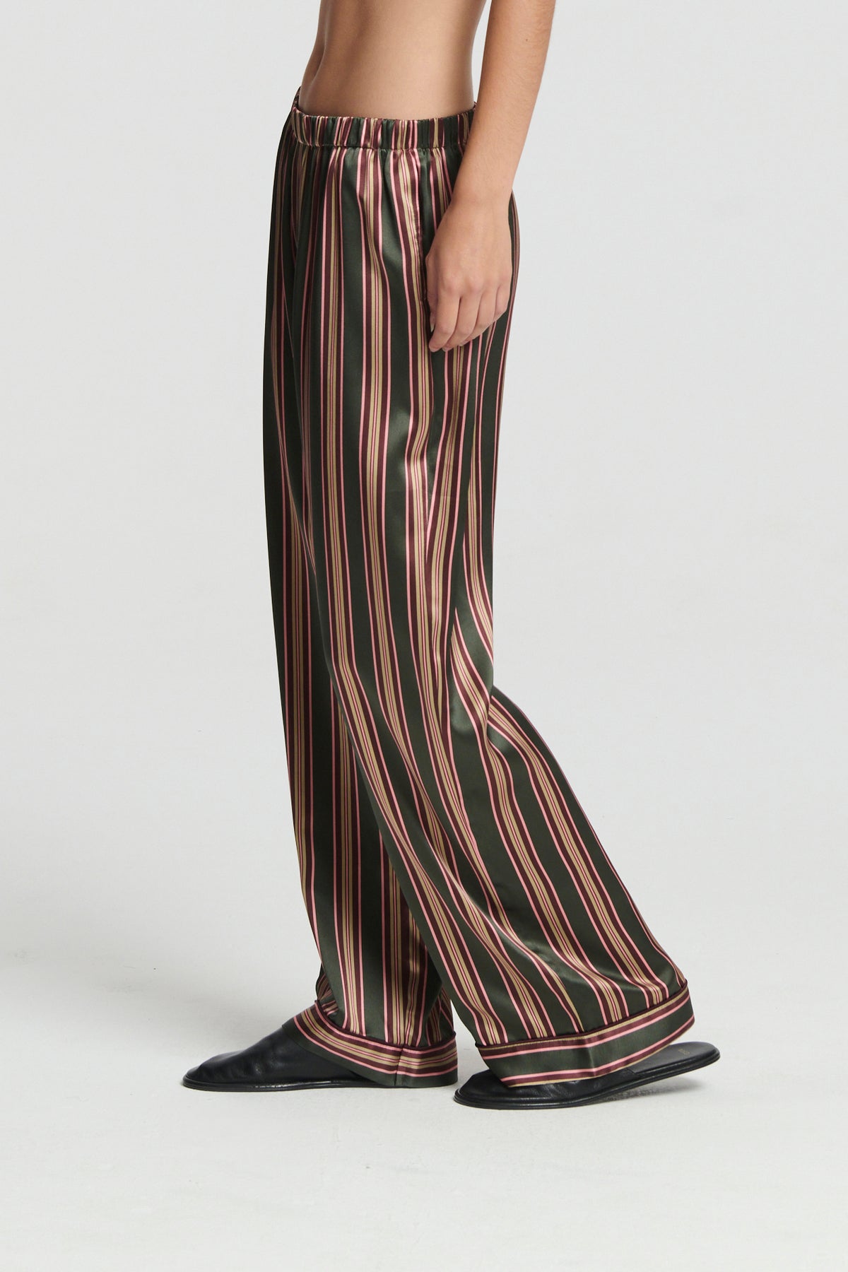Rosa Trouser Green Stripe Silk Charmeuse