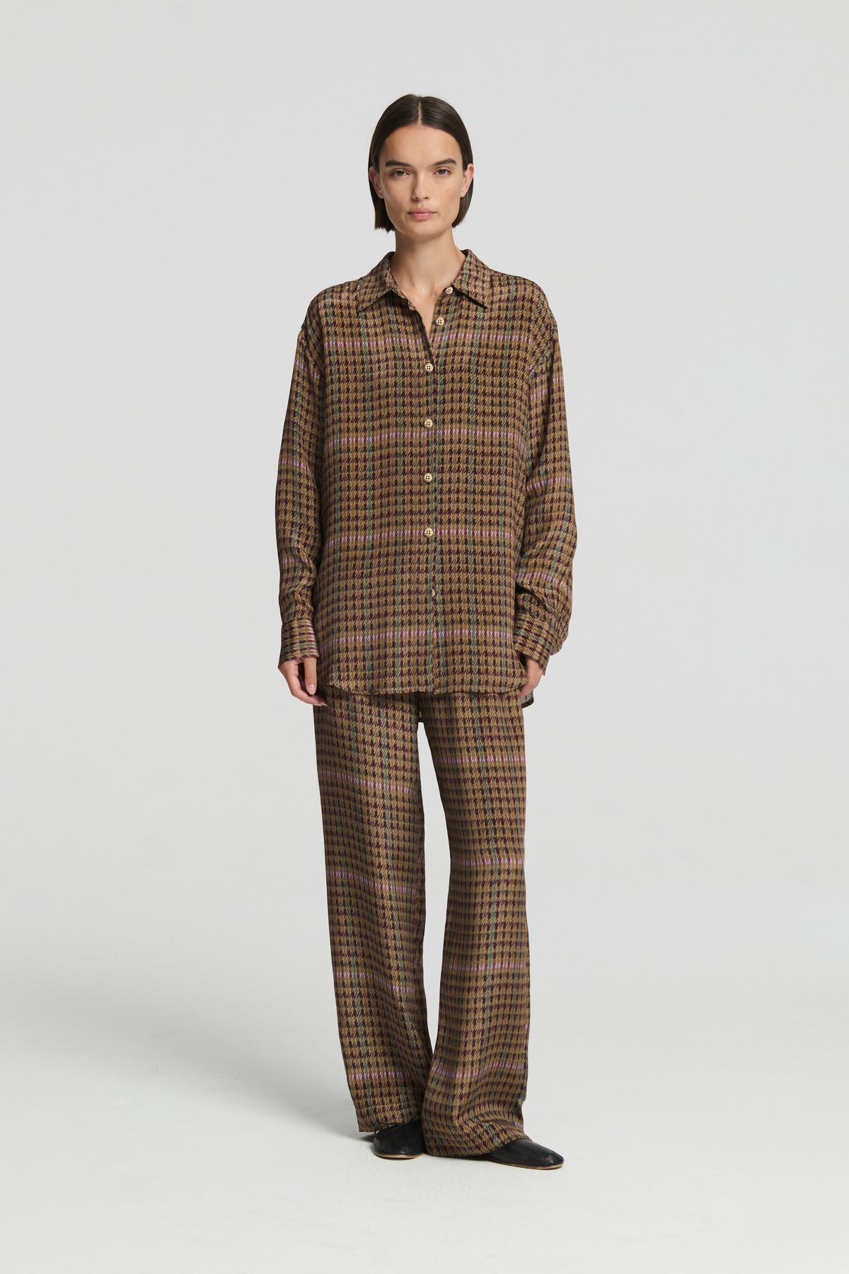 New York Shirt Broken Check Bronze Heavy Silk Crepe