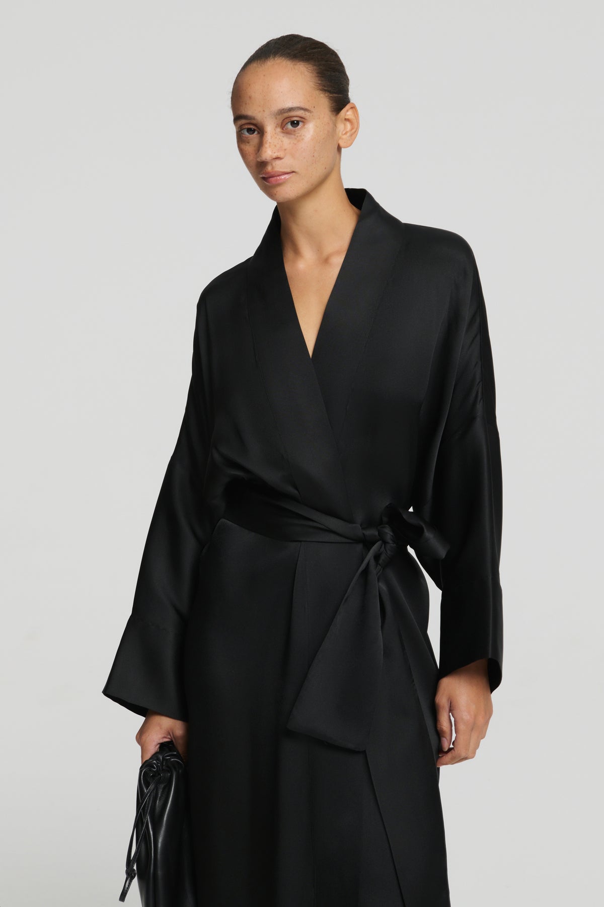Lugano Robe Black Silk Satin