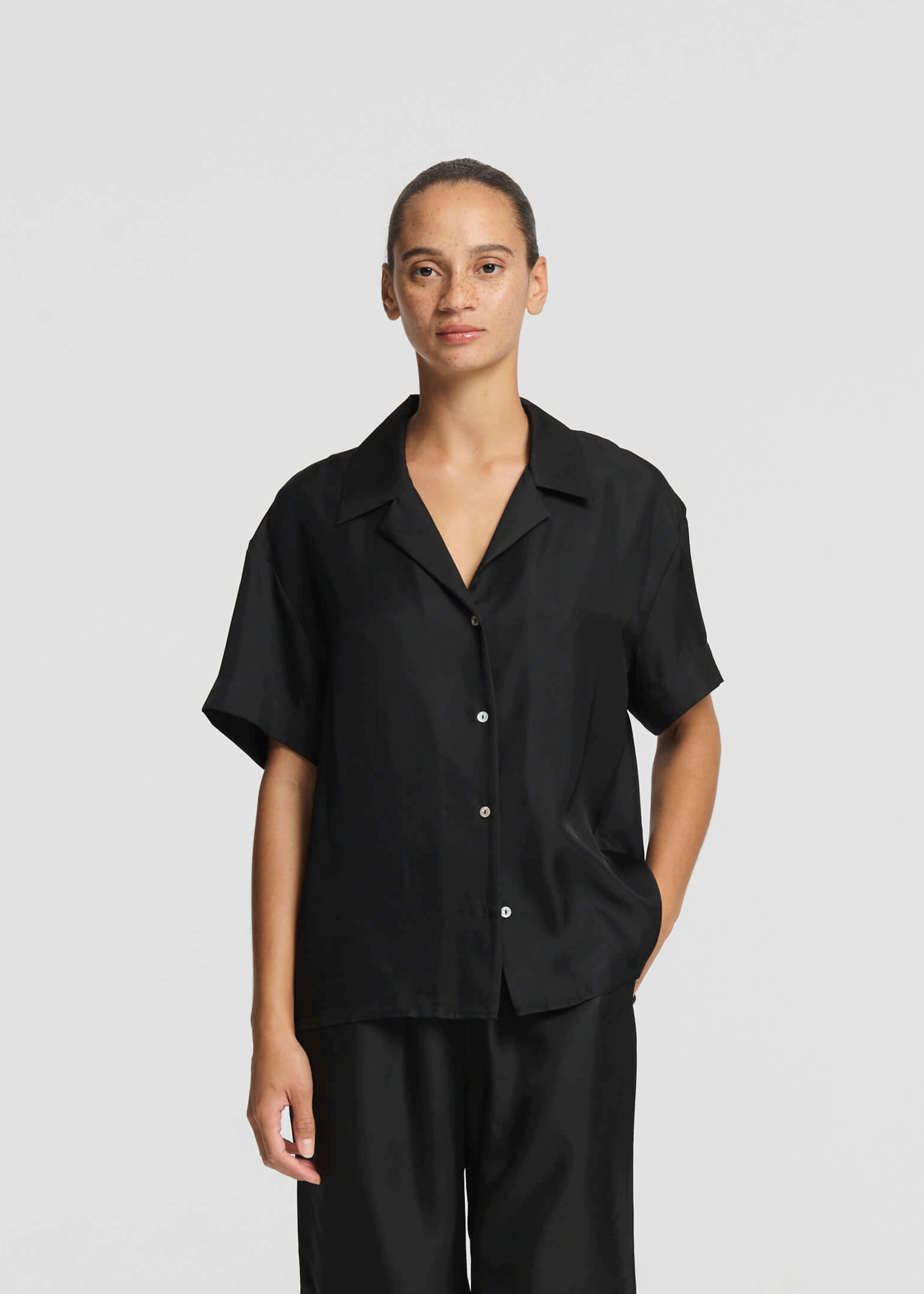 Prague Shirt Black Silk Twill