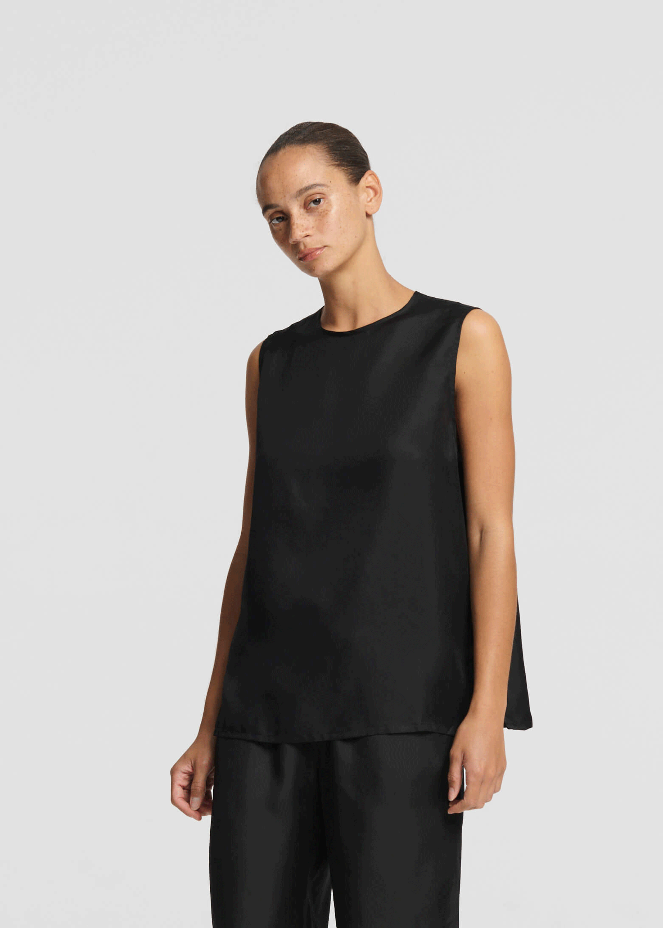Trento Top Black Silk Twill