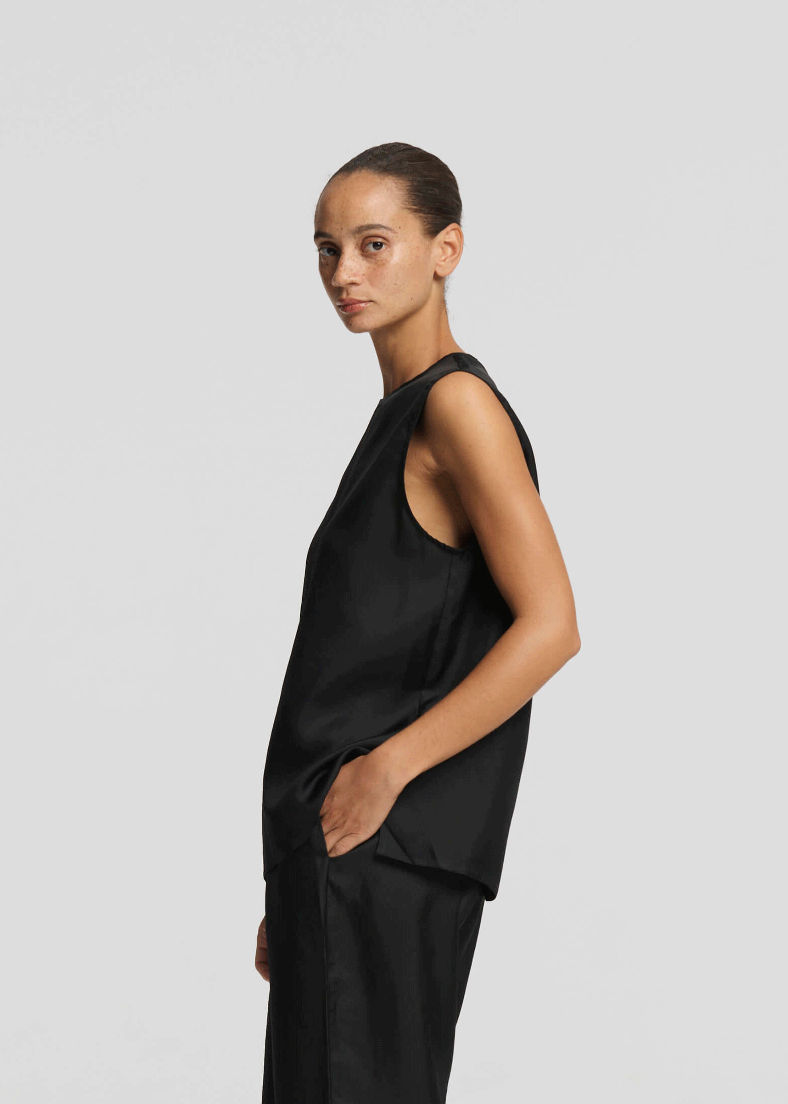 Trento Top Black Silk Twill