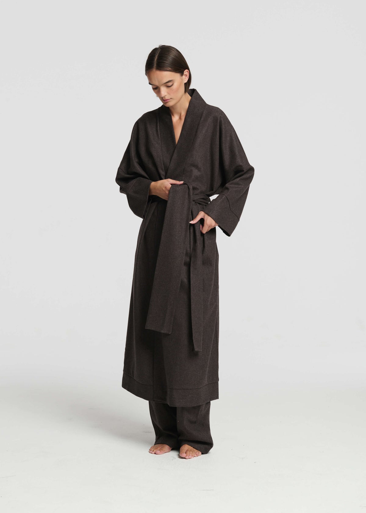 Athens Robe Brown Wool Flannel