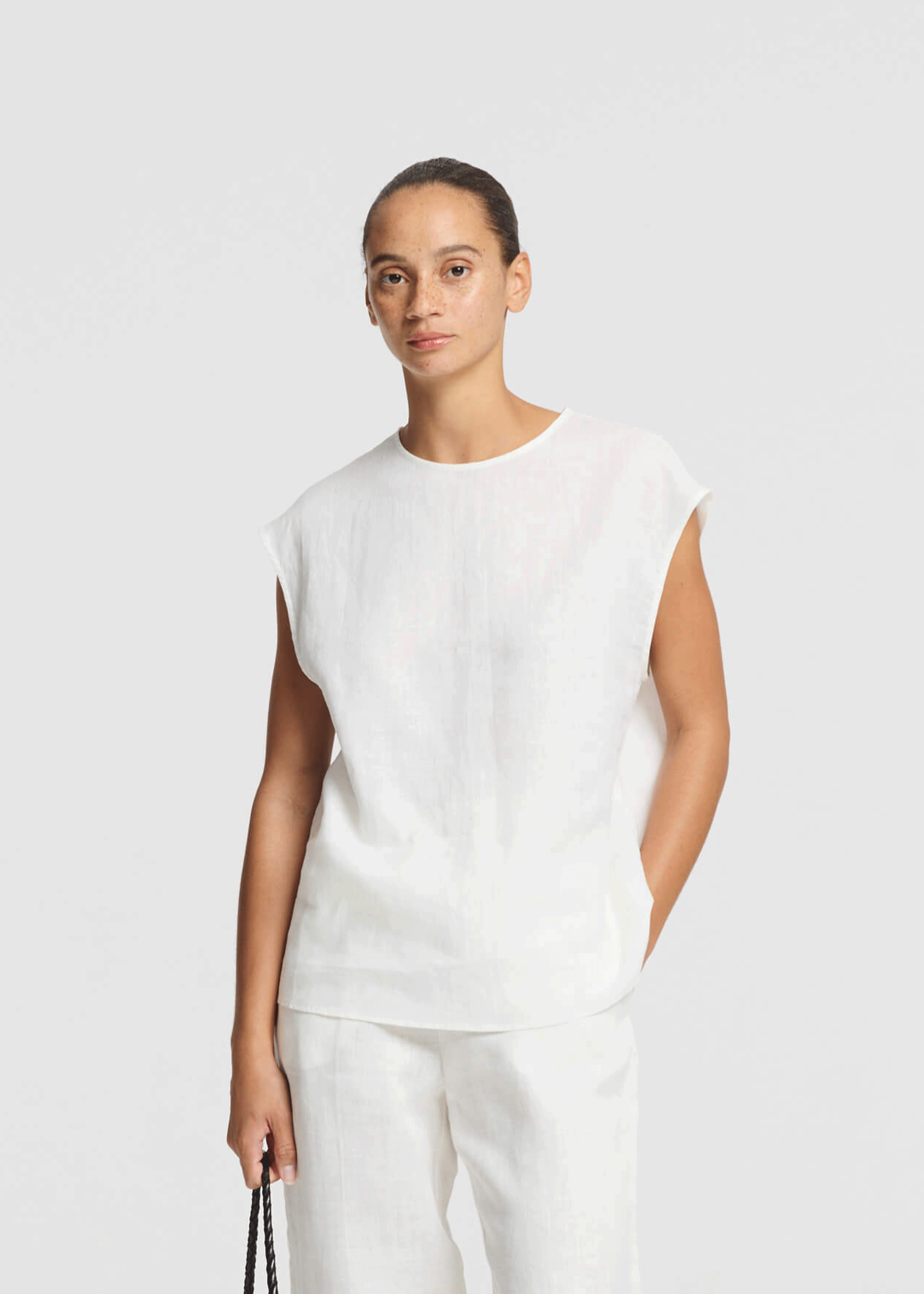 Dasha Sleeveless Top White Organic Linen