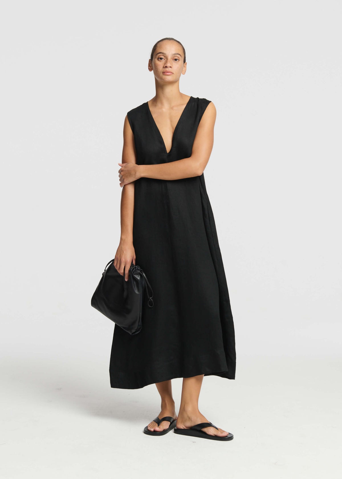 Nisha Black Heavy Linen Dress