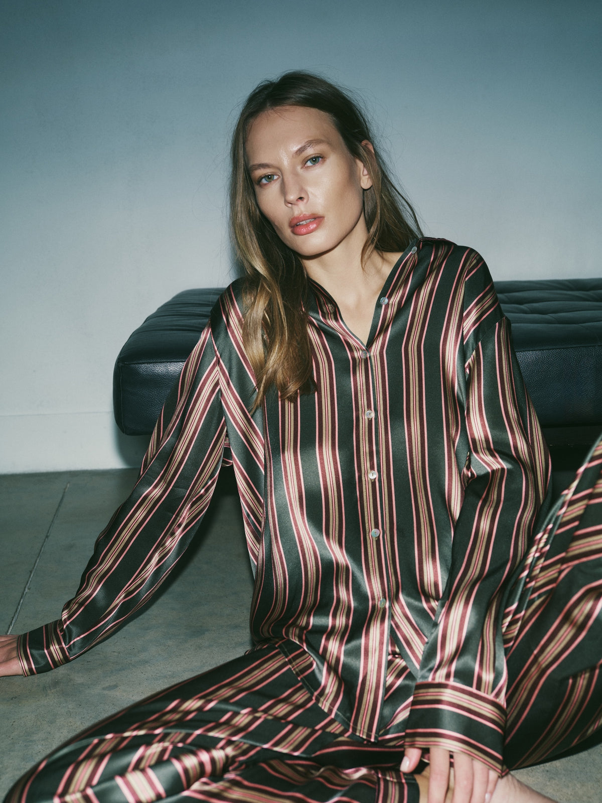 Jura Shirt Green Stripe Silk Charmeuse