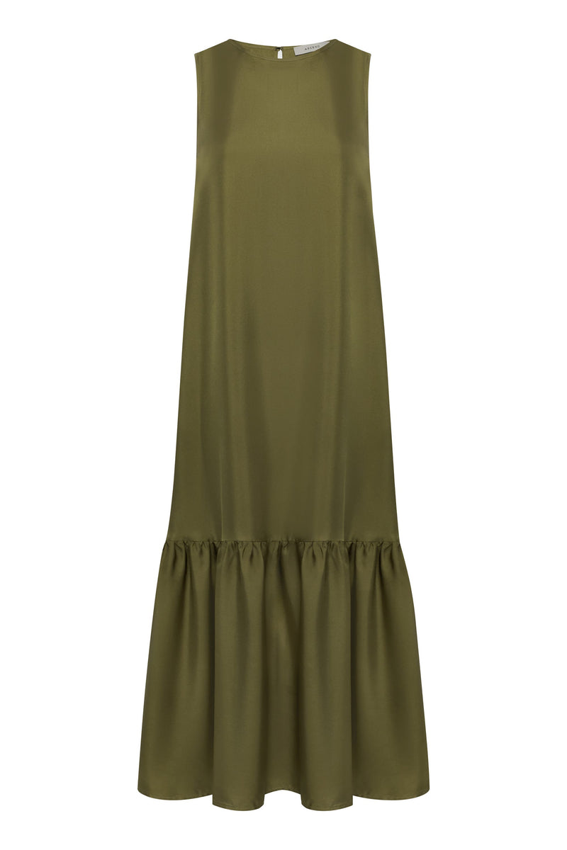 Rhea Khaki Silk Twill Dress