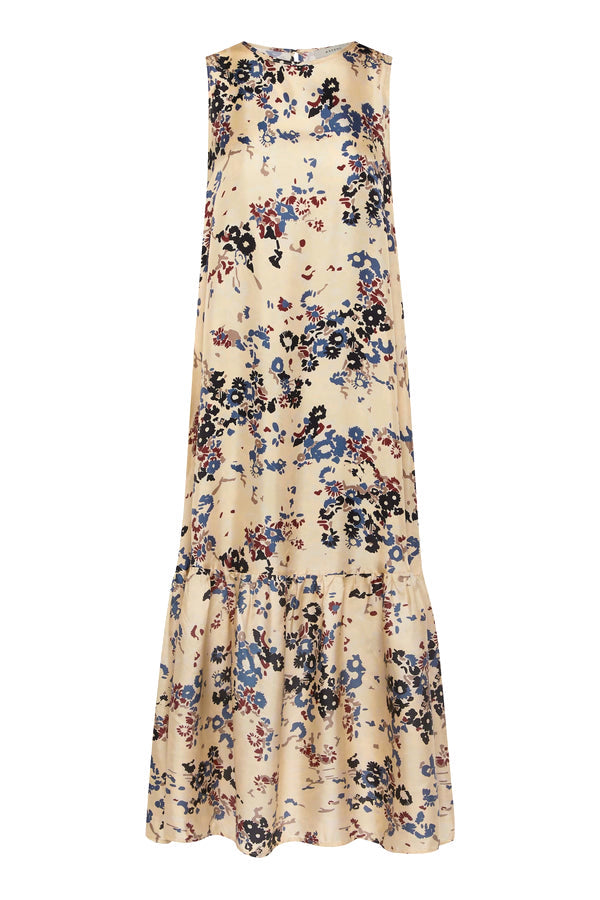 Rhea Winter Flower Cream Silk Twill Dress