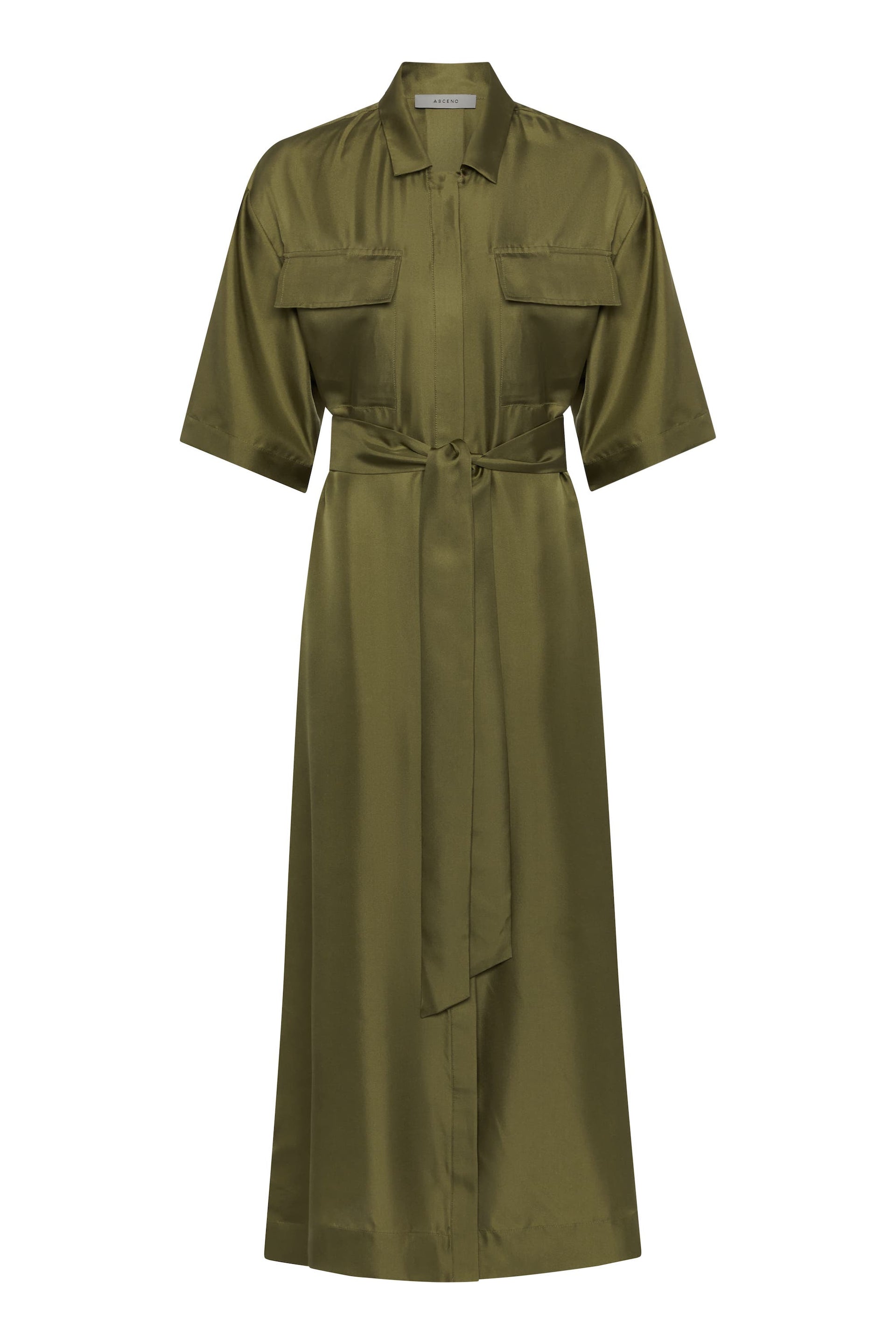 Amina Khaki Silk Twill Dress
