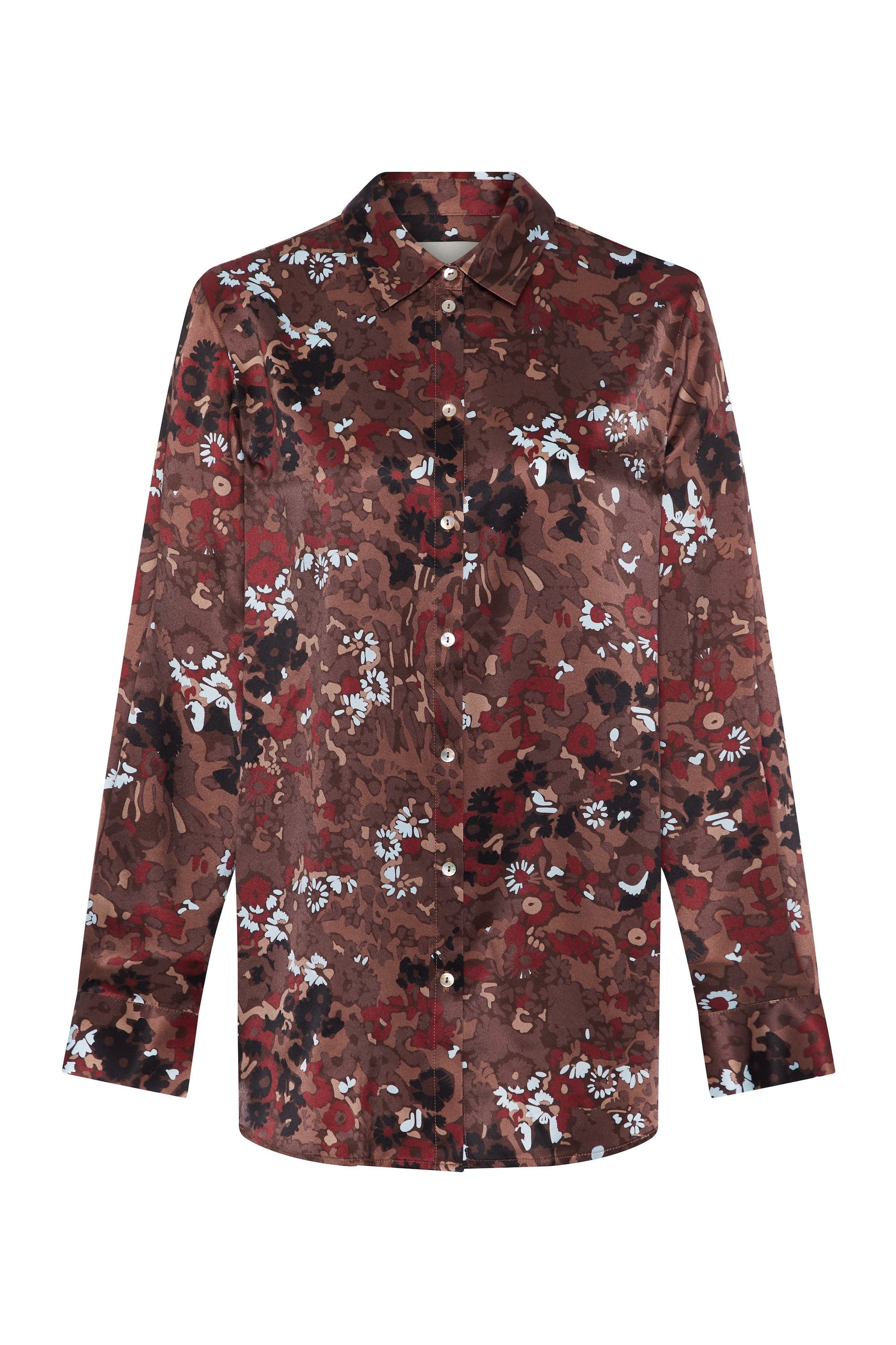 London Pyjama Top Winter Flower Cocoa Silk Charmeuse