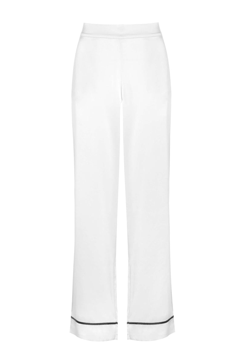 London Pyjama Bottom White Ribbon Piped Silk
