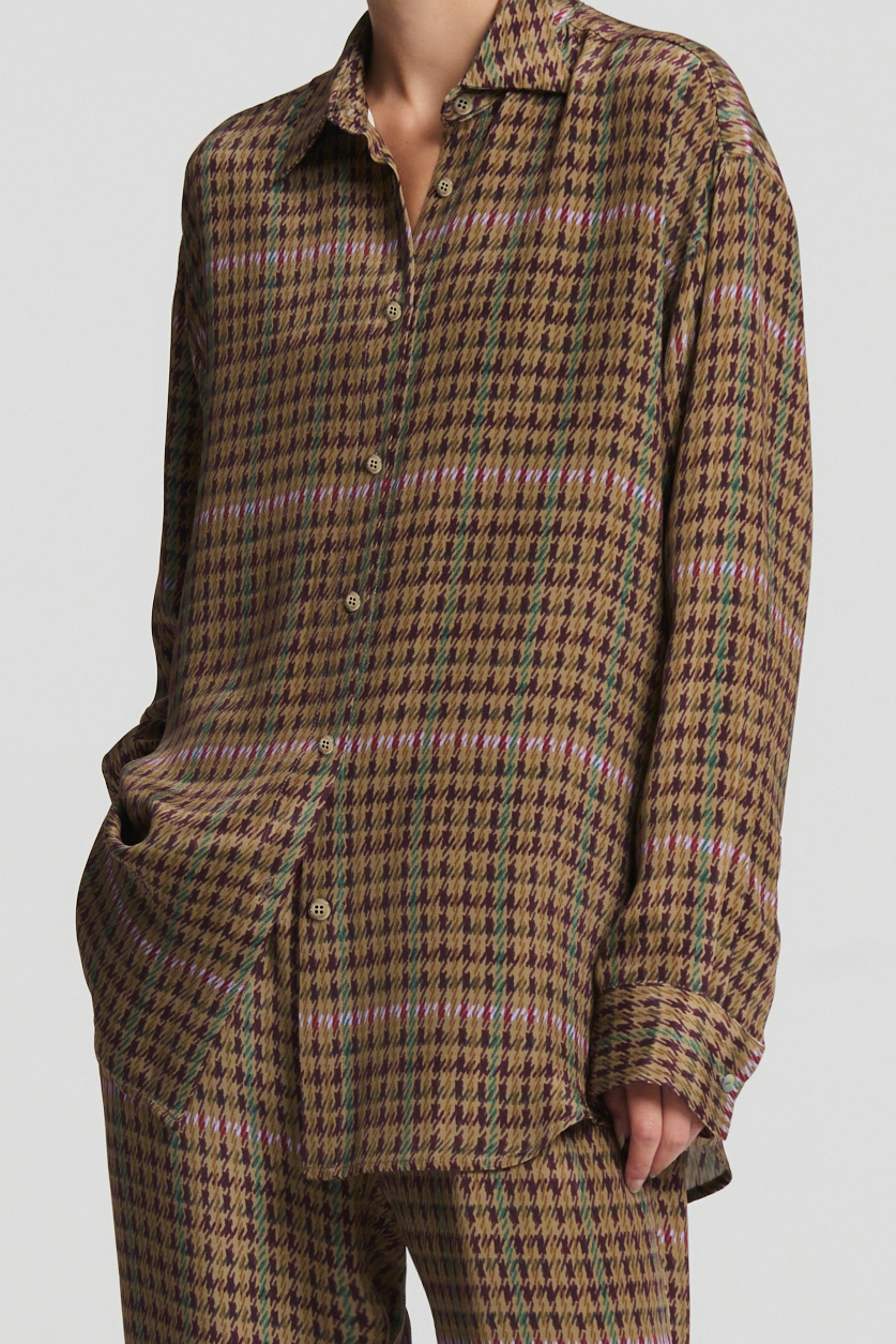 New York Shirt Broken Check Bronze Heavy Silk Crepe