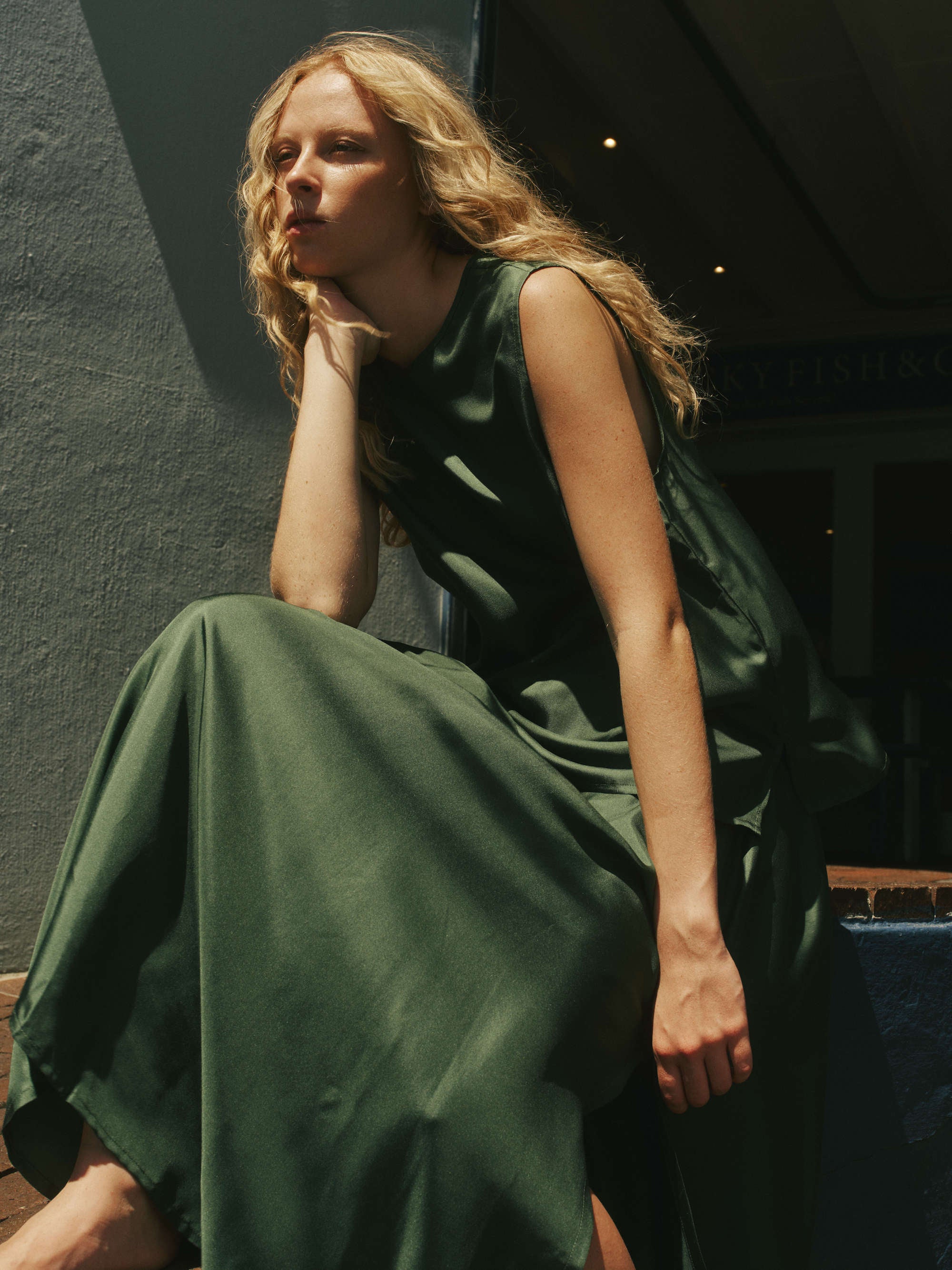 Roma Skirt Fern Green Silk Twill