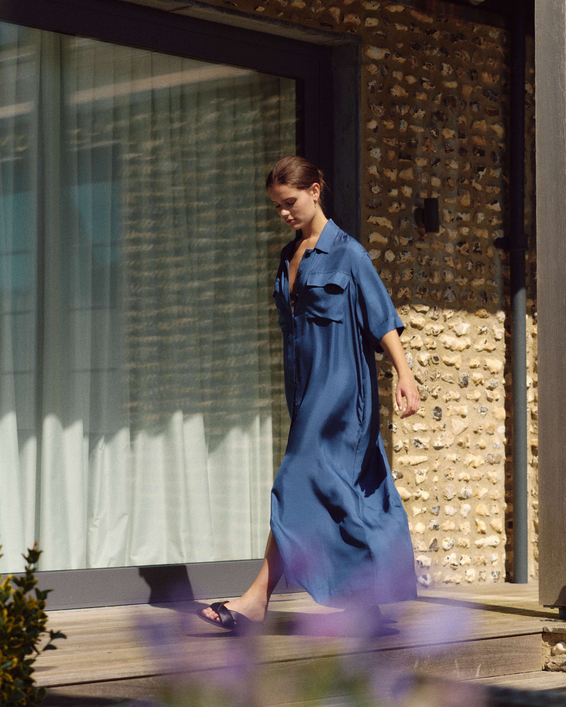 Amina Steel Blue Silk Twill Dress
