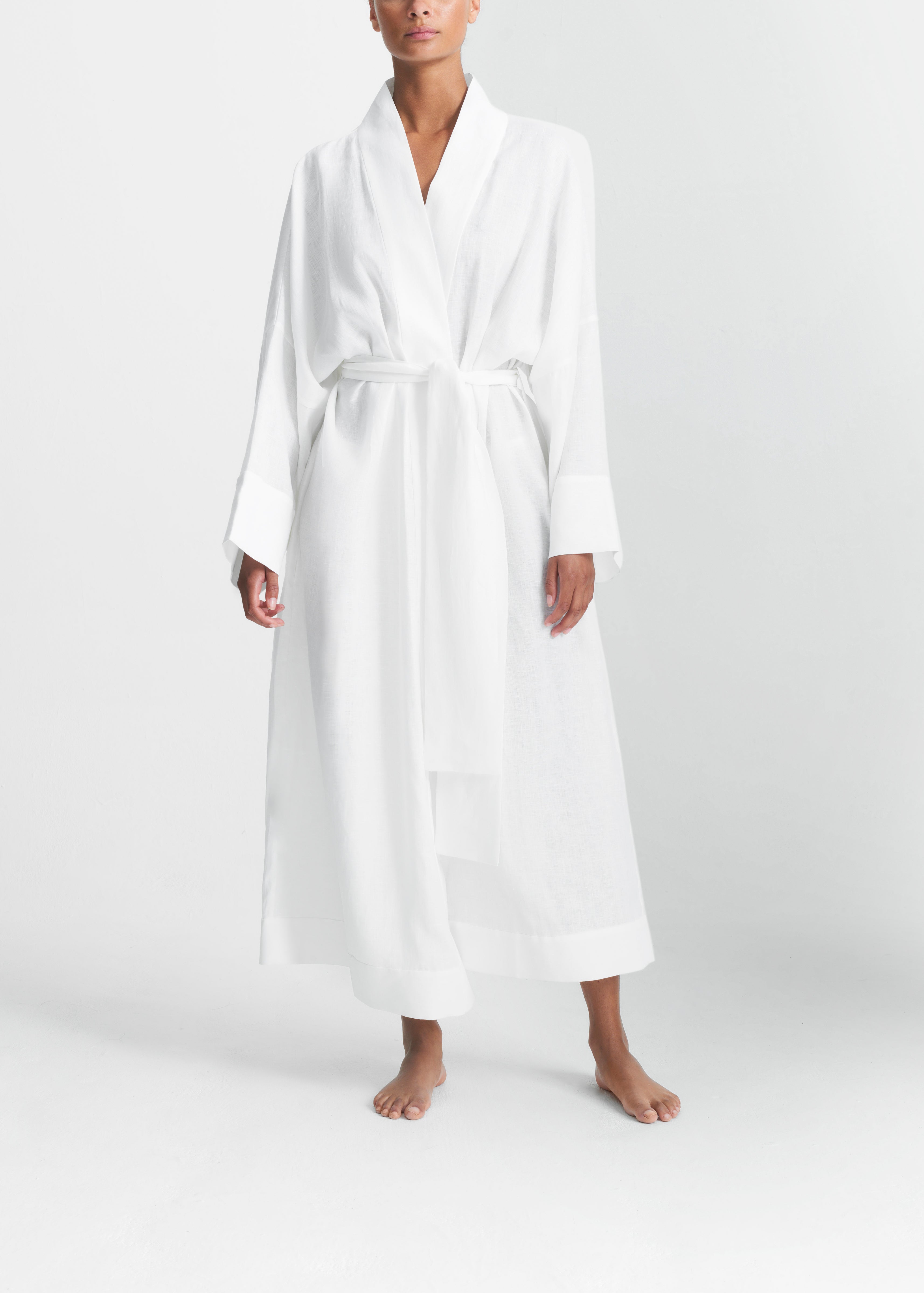 White Quilted Robe Athens White Linen Robe | White Organic Linen Long Robe