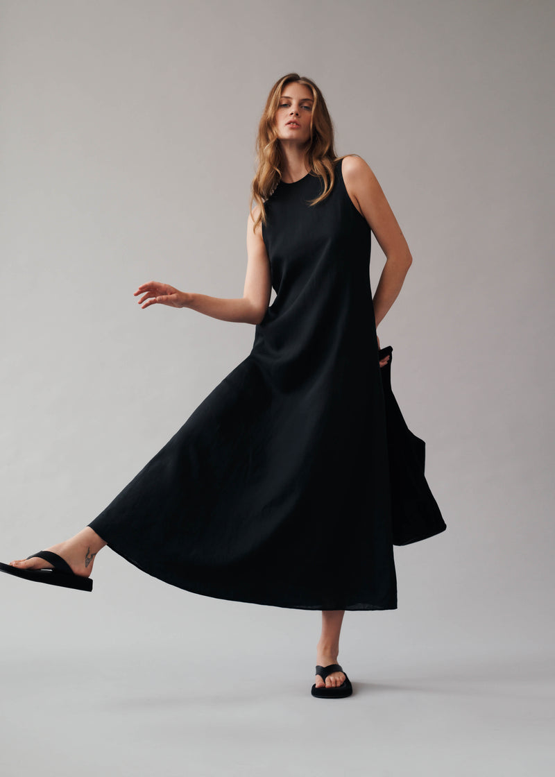 Tallin Black Linen Maxi Dress