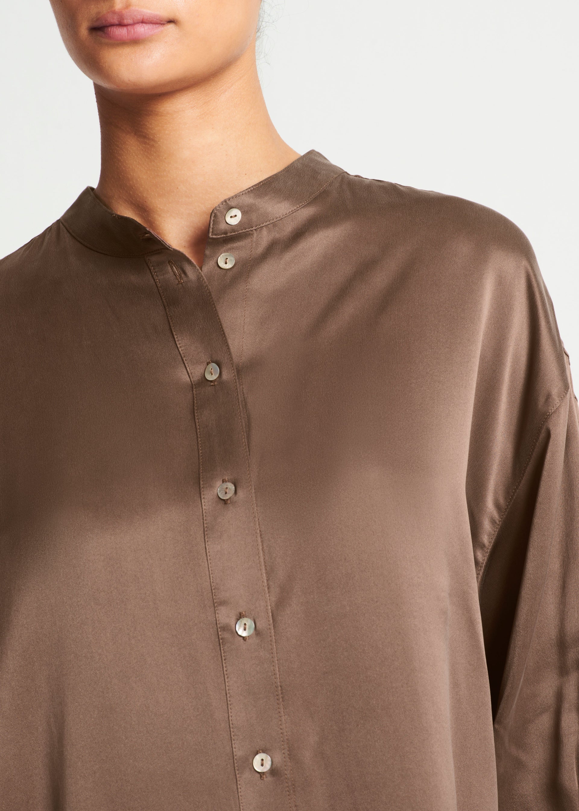 Mantera Cocoa Silk Charmeuse Shirt